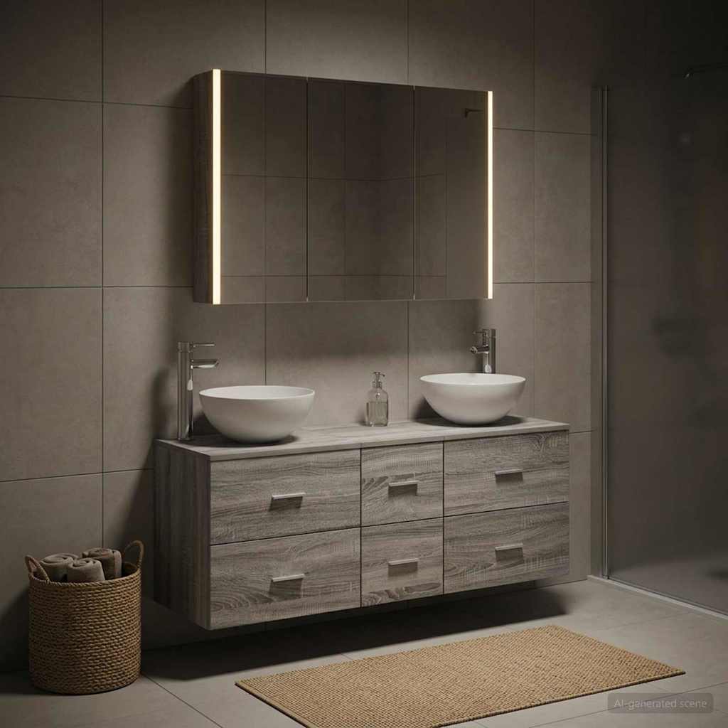 Badkamermeubelset 4 pcs Grijs Sonoma Bewerkt hout en glas