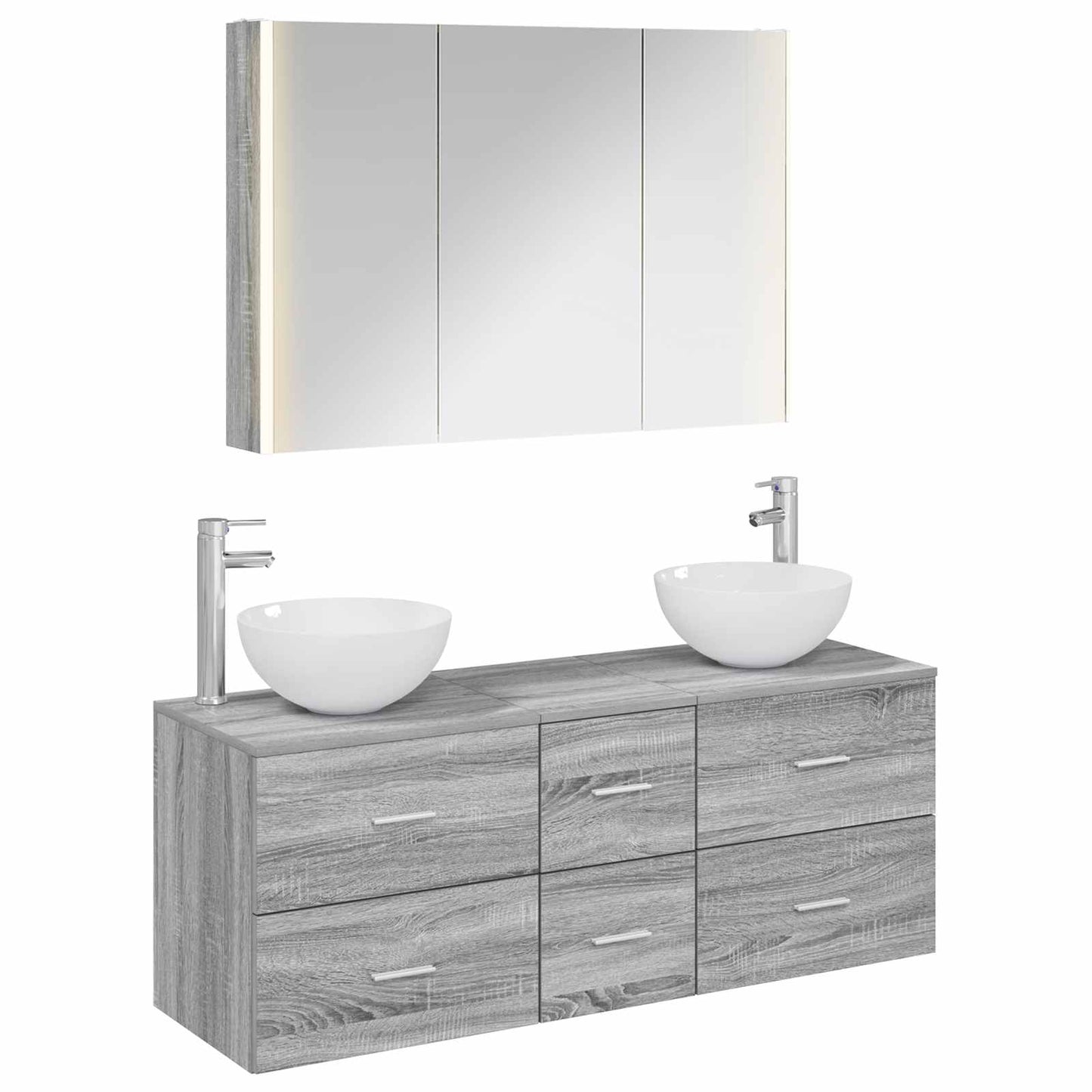 Badkamermeubelset 4 pcs Grijs Sonoma Bewerkt hout en glas