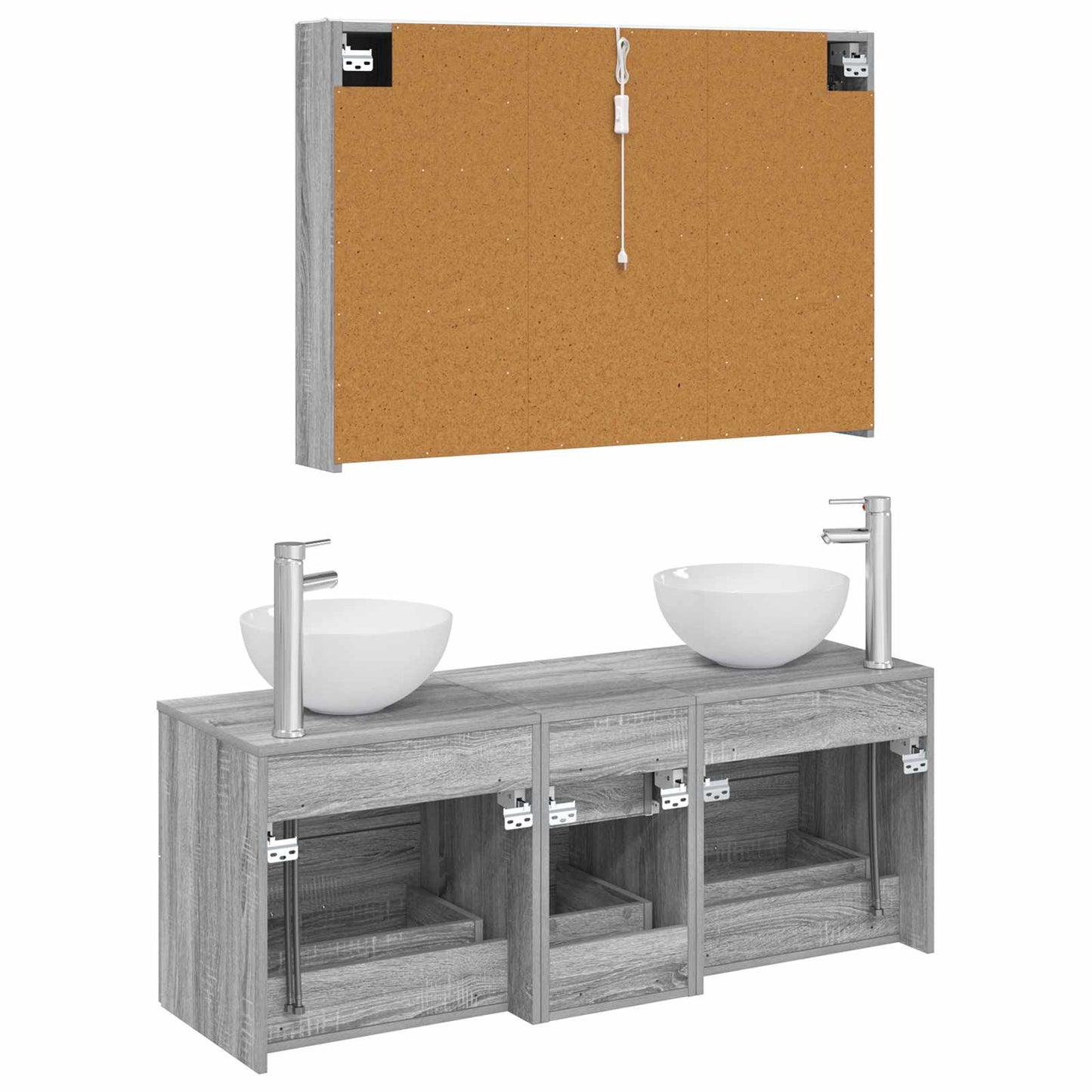 Badkamermeubelset 4 pcs Grijs Sonoma Bewerkt hout en glas