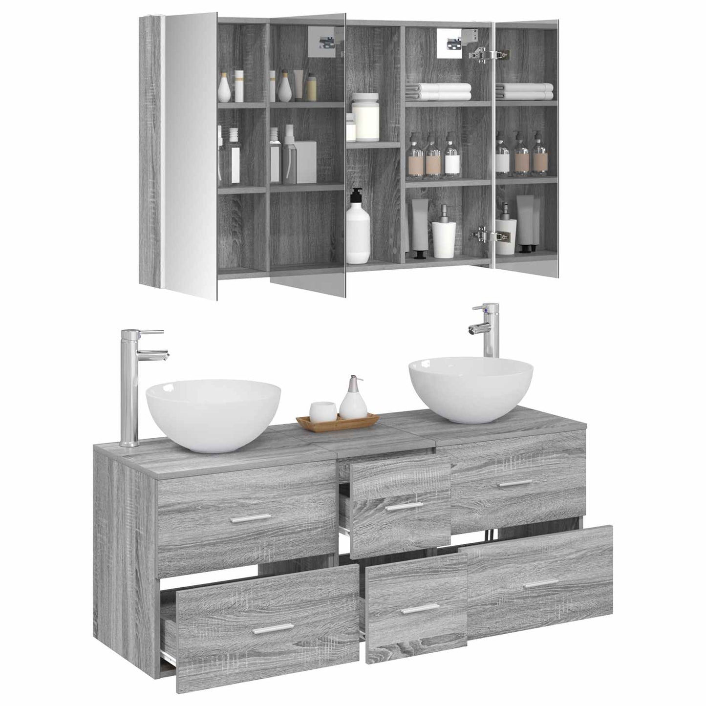 Badkamermeubelset 4 pcs Grijs Sonoma Bewerkt hout en glas
