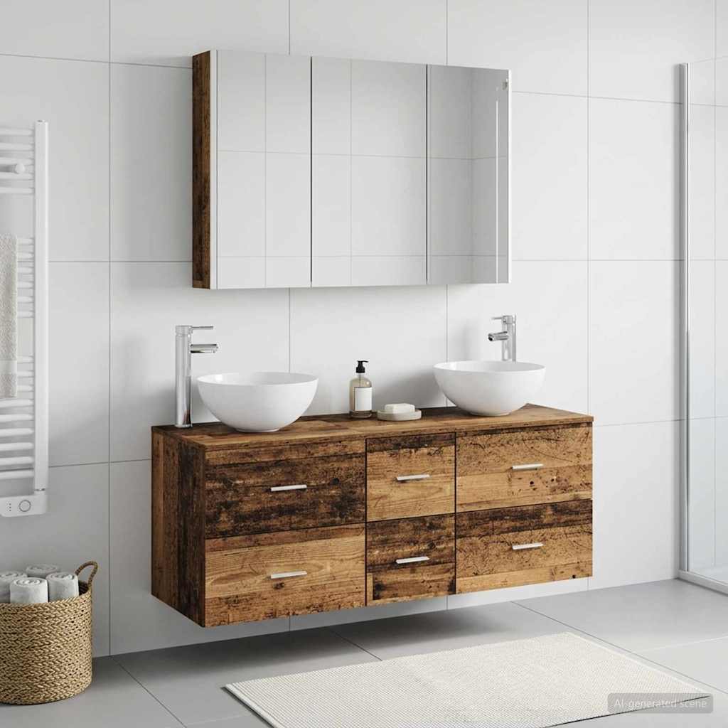 Badkamermeubelset 4 pcs Oud hout Bewerkt hout en glas