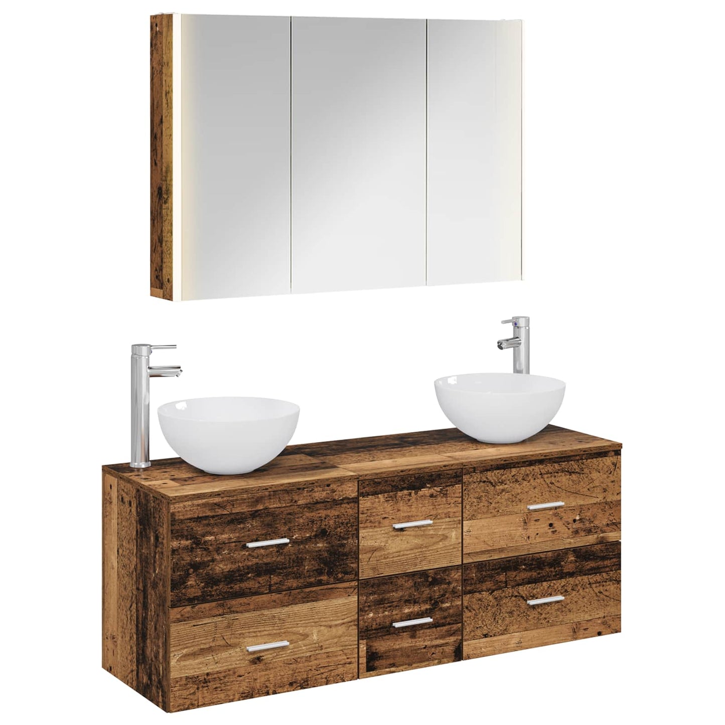 Badkamermeubelset 4 pcs Oud hout Bewerkt hout en glas