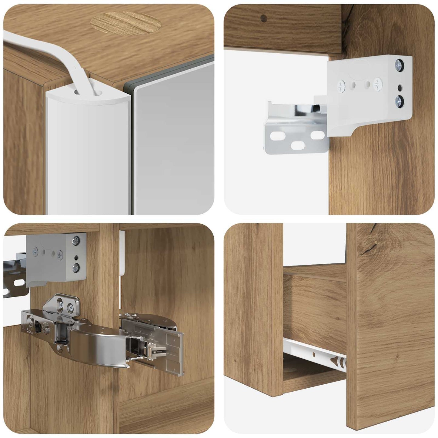 Badkamermeubelset 4 pcs Artisanaal eiken Bewerkt hout en glas