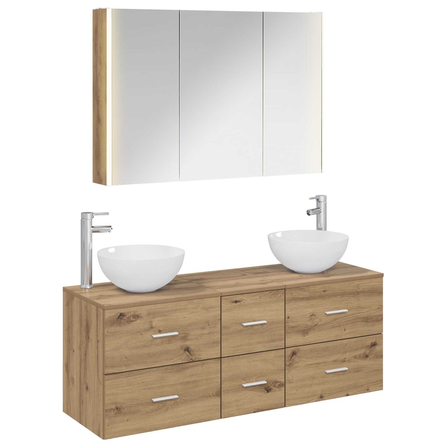 Badkamermeubelset 4 pcs Artisanaal eiken Bewerkt hout en glas