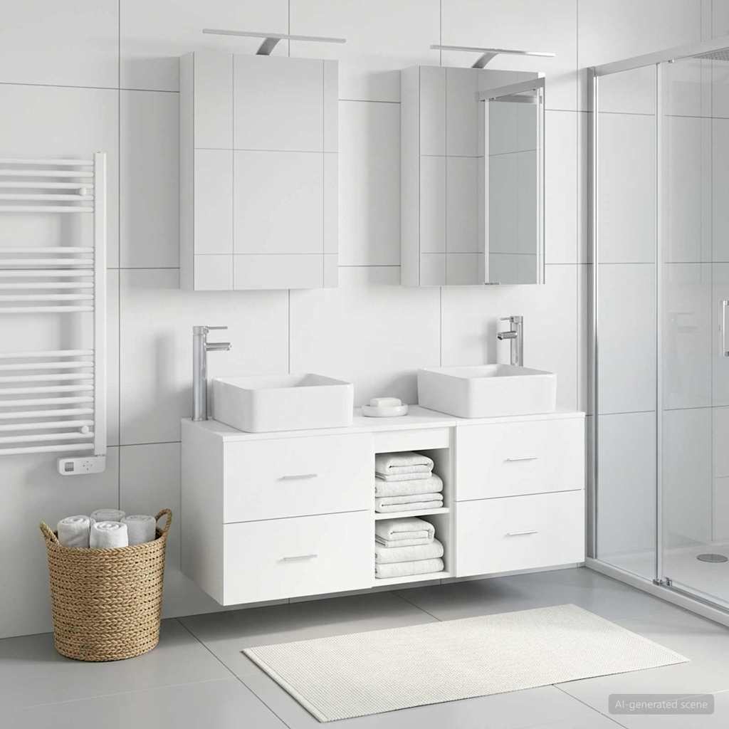 Badkamermeubelset 5 pcs Wit Bewerkt hout en glas