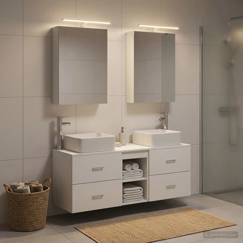 Badkamermeubelset 5 pcs Wit Bewerkt hout en glas