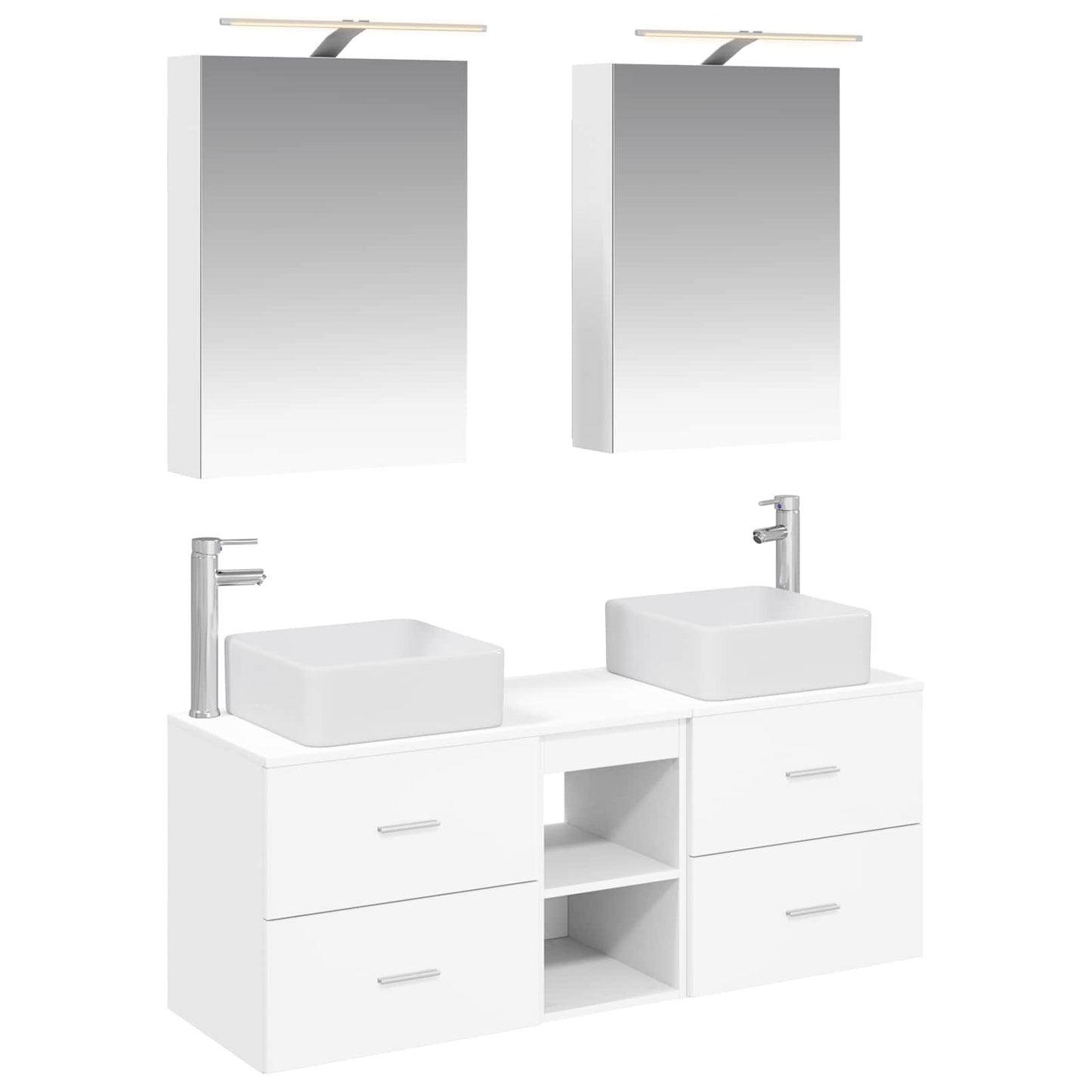 Badkamermeubelset 5 pcs Wit Bewerkt hout en glas