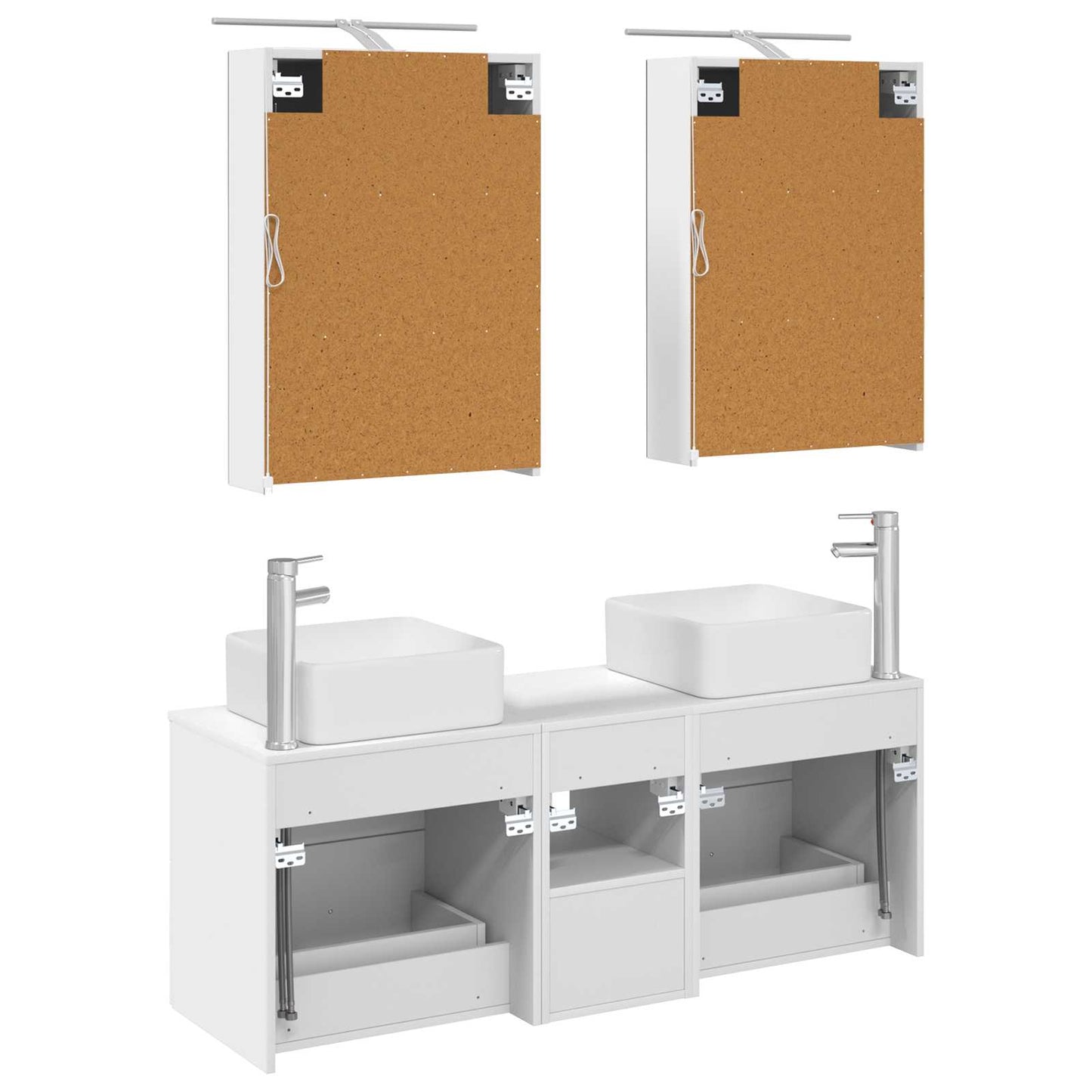 Badkamermeubelset 5 pcs Wit Bewerkt hout en glas