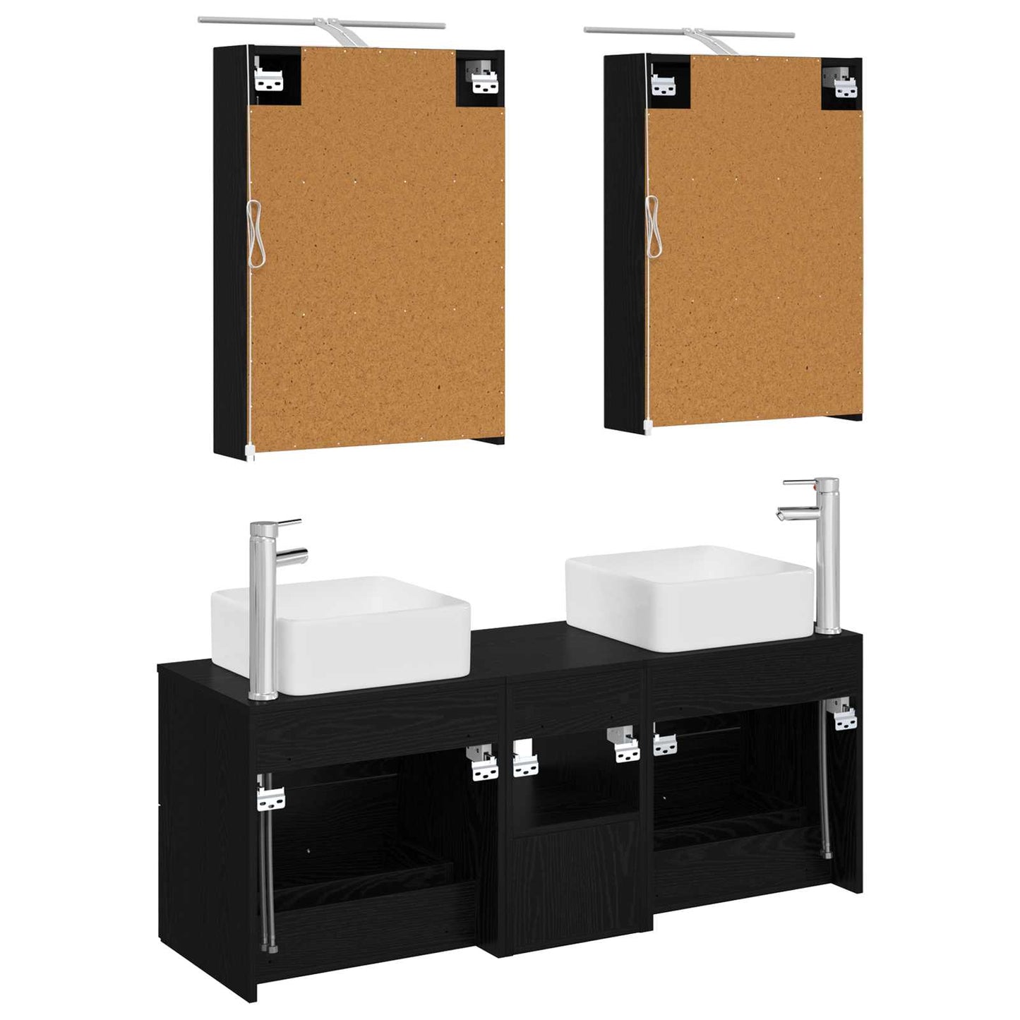Badkamermeubelset 5 pcs Zwart eiken Bewerkt hout en glas