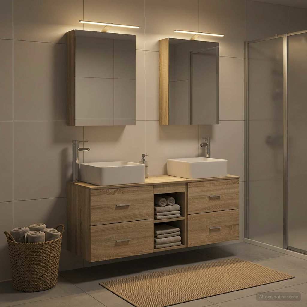 Badkamermeubelset 5 pcs Sonoma Eiken Bewerkt hout en glas