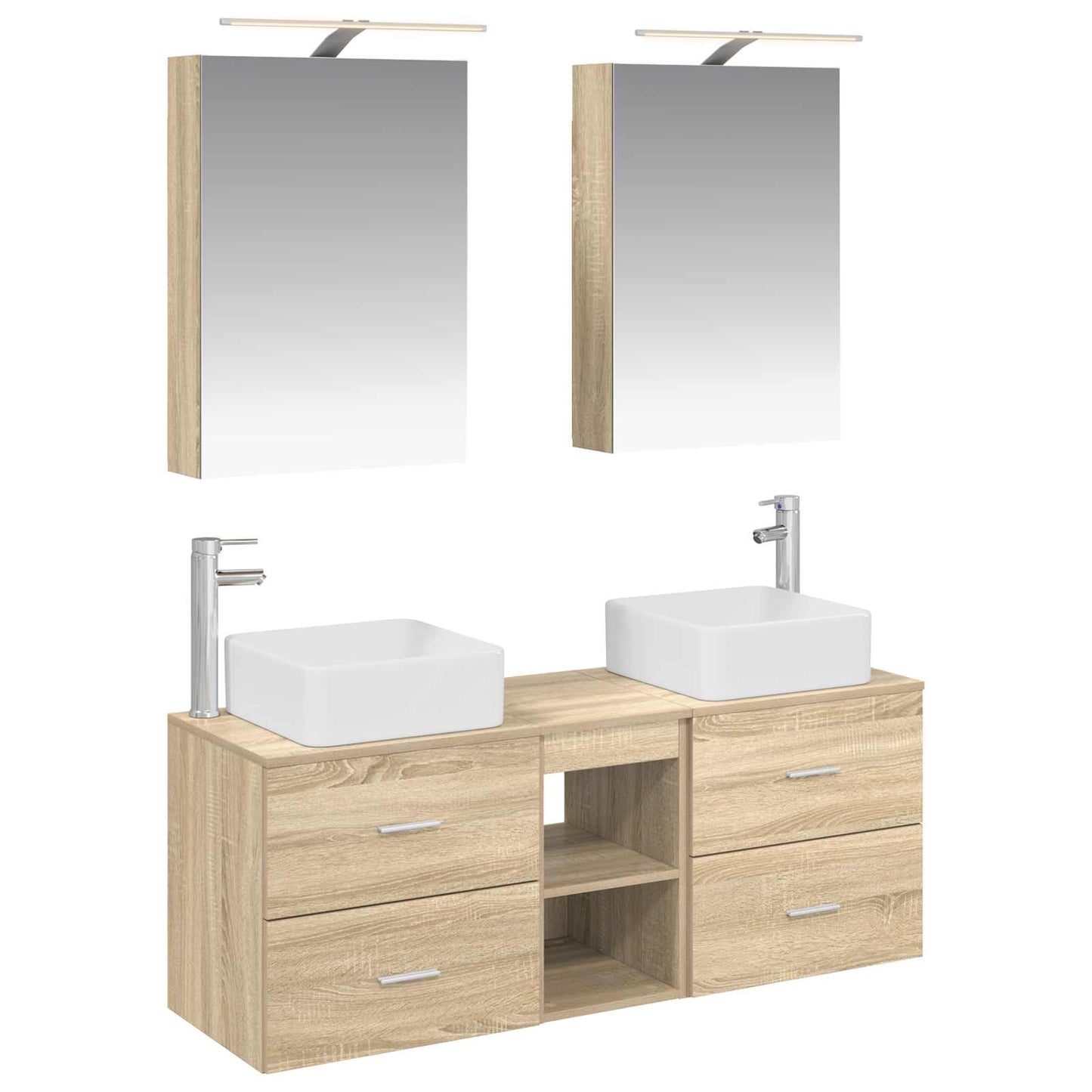 Badkamermeubelset 5 pcs Sonoma Eiken Bewerkt hout en glas