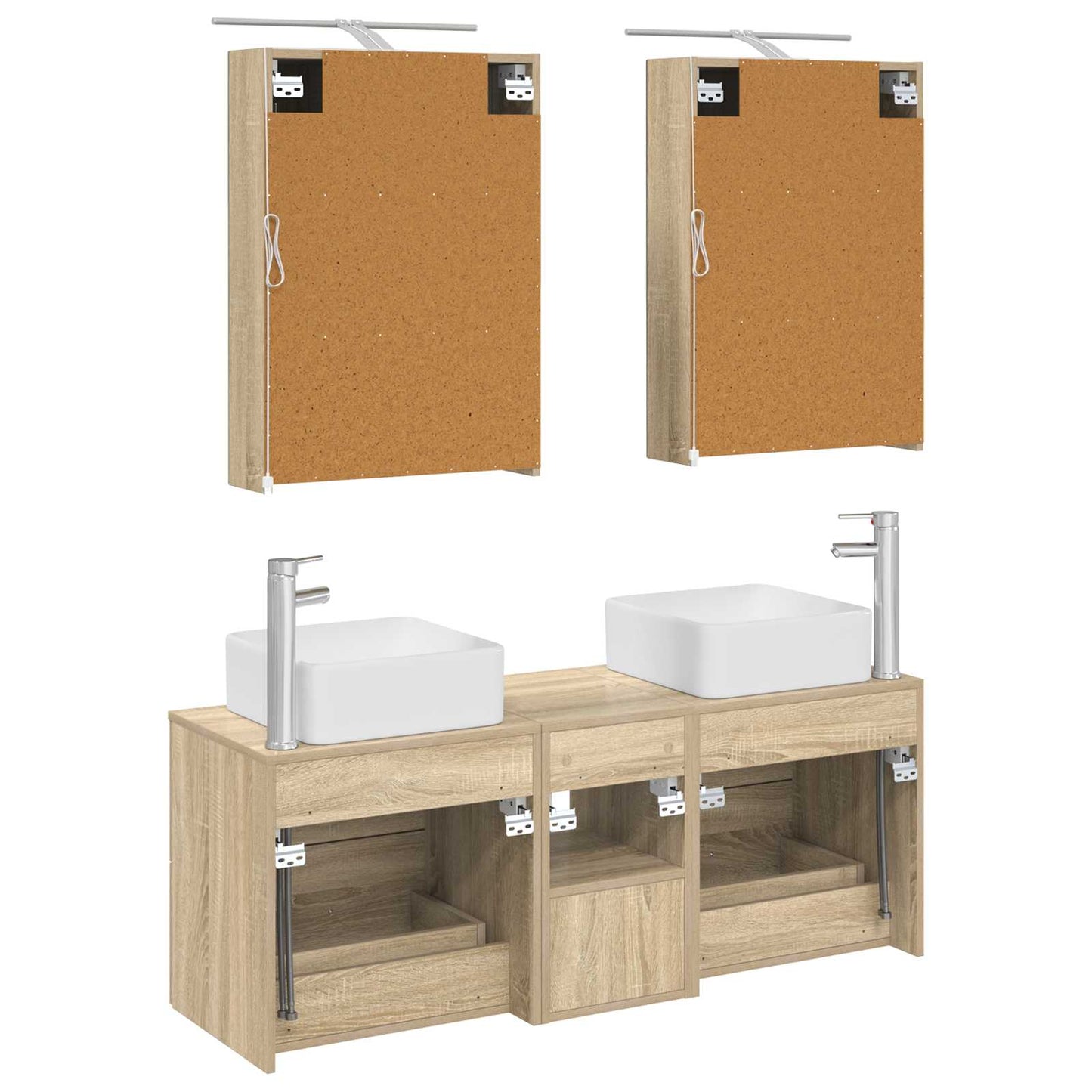 Badkamermeubelset 5 pcs Sonoma Eiken Bewerkt hout en glas