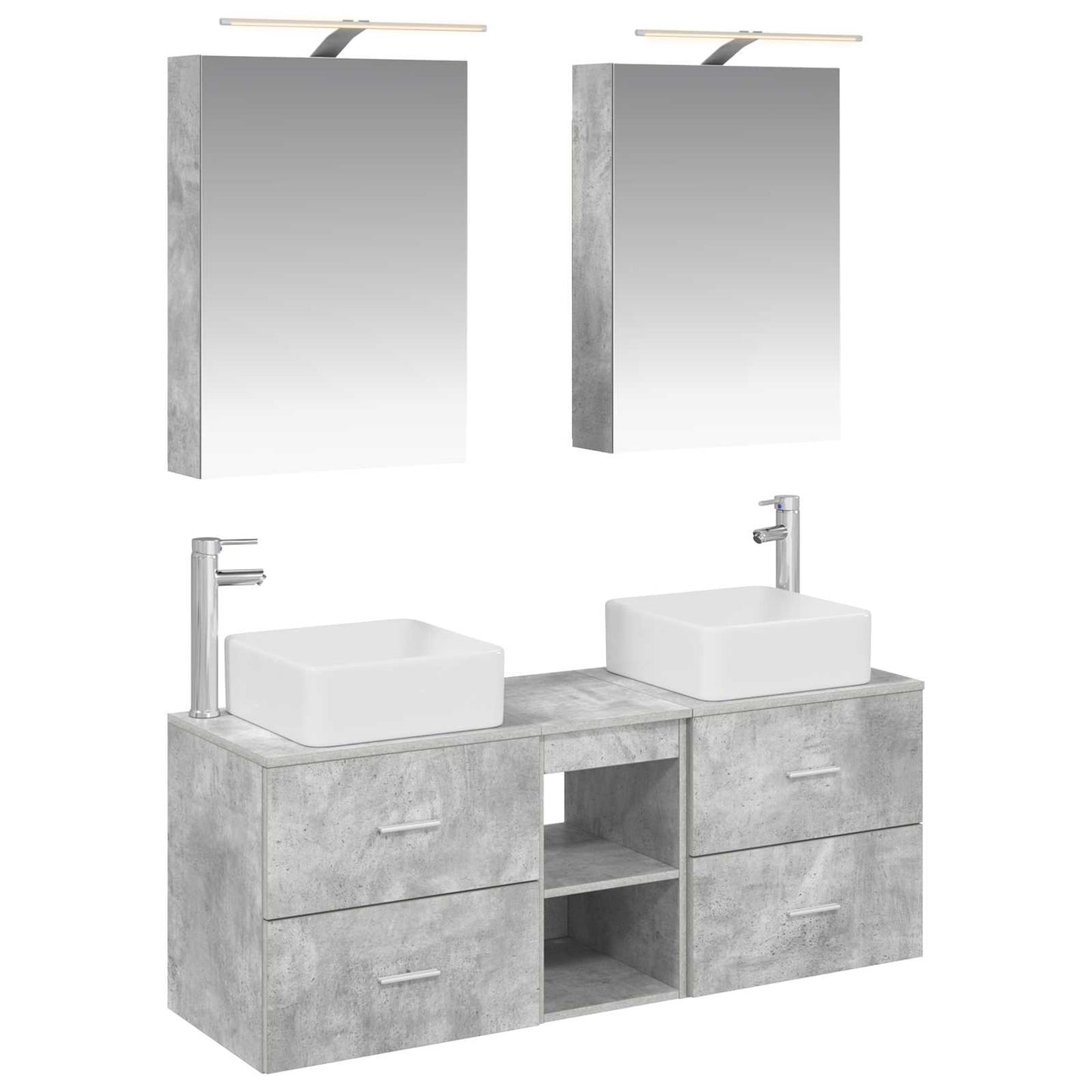 Badkamermeubelset 5 pcs Betongrijs Bewerkt hout en glas