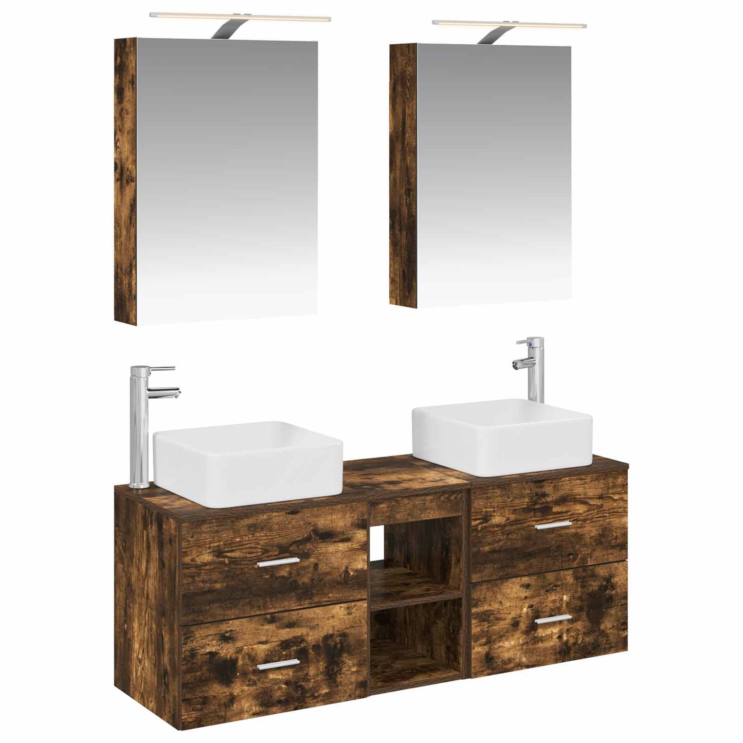 Badkamermeubelset 5 pcs Gerookt eiken Bewerkt hout en glas