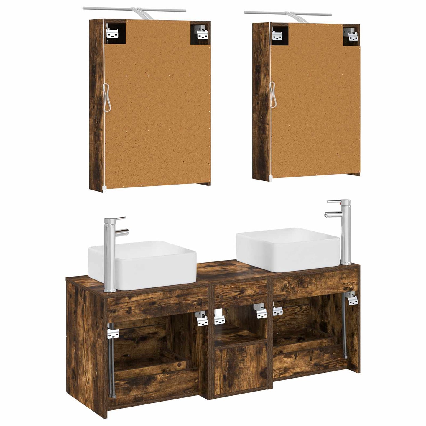 Badkamermeubelset 5 pcs Gerookt eiken Bewerkt hout en glas