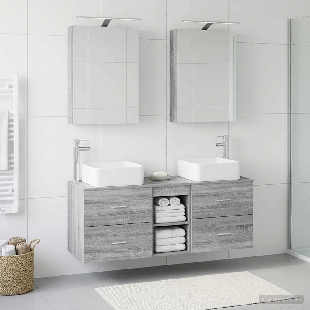 Badkamermeubelset 5 pcs Grijs Sonoma Bewerkt hout en glas