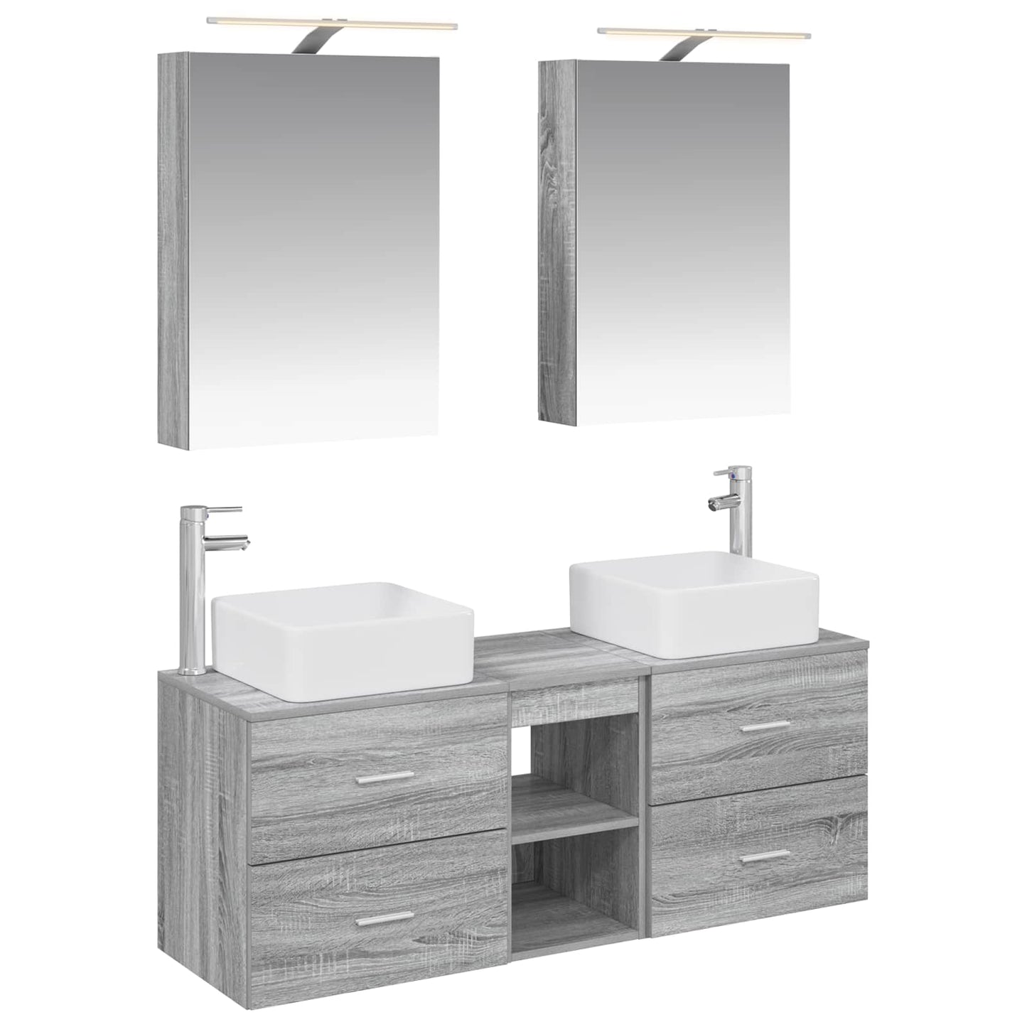 Badkamermeubelset 5 pcs Grijs Sonoma Bewerkt hout en glas