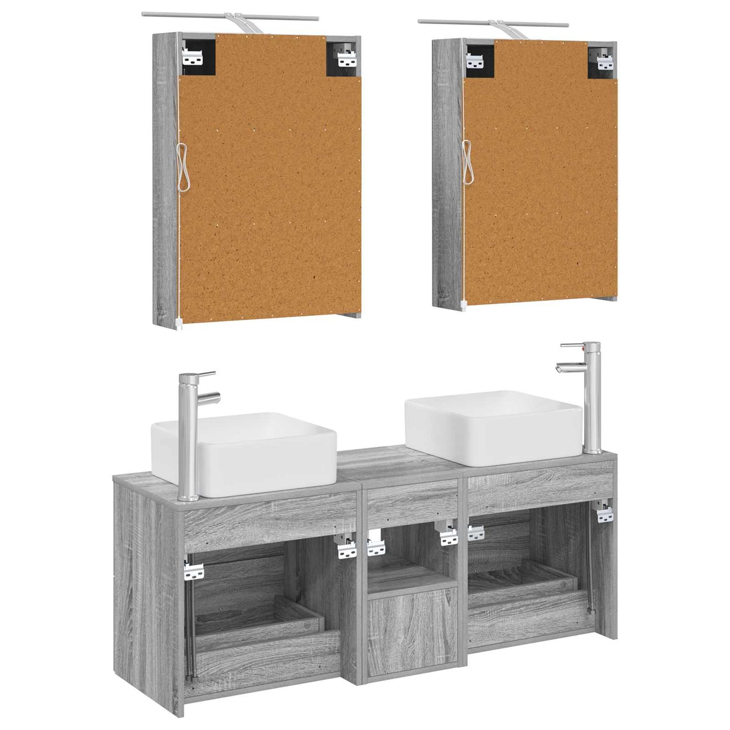 Badkamermeubelset 5 pcs Grijs Sonoma Bewerkt hout en glas