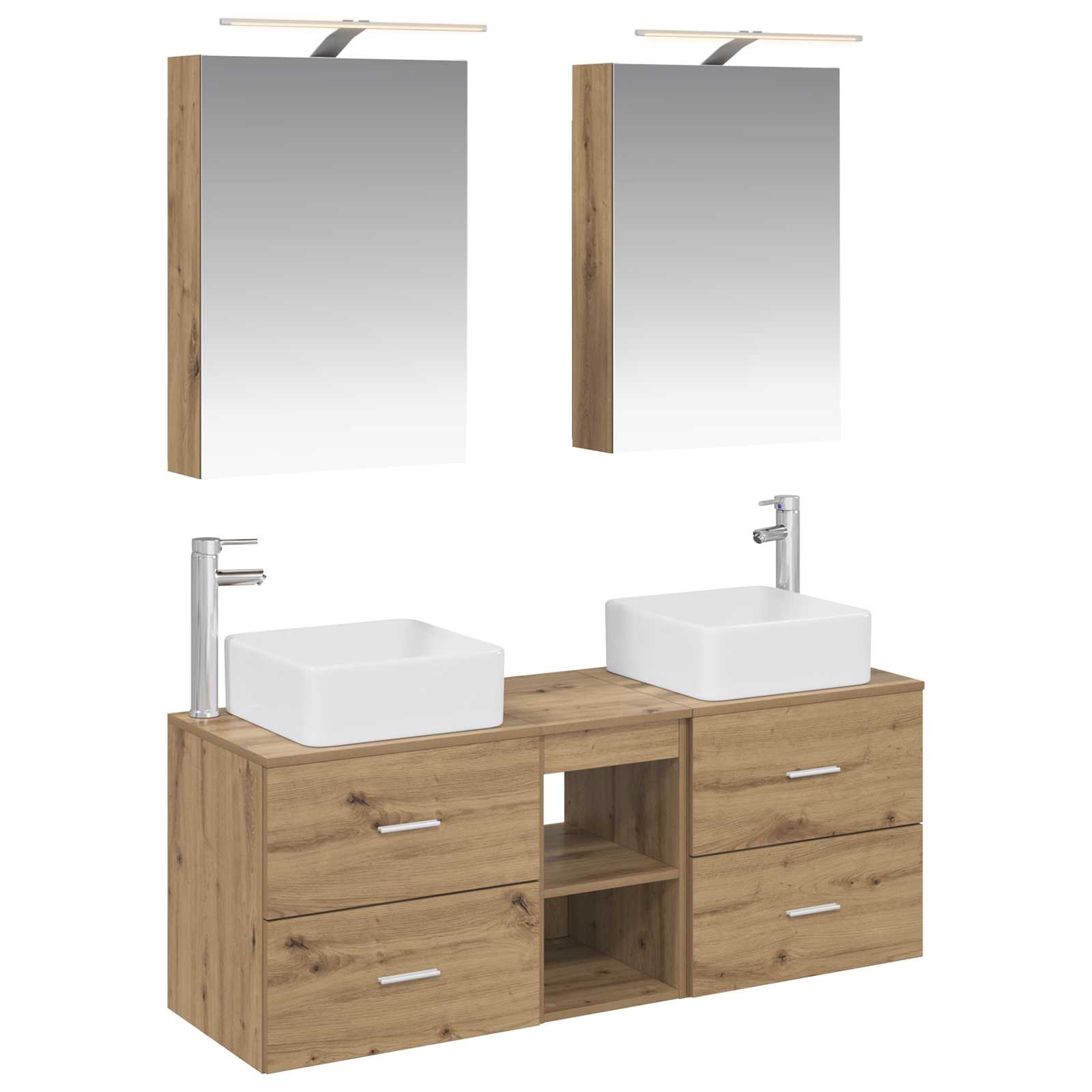 Badkamermeubelset 5 st Artisanaal eiken Bewerkt hout en glas is nu te koop bij PeponiXL, paradijselijk wonen!