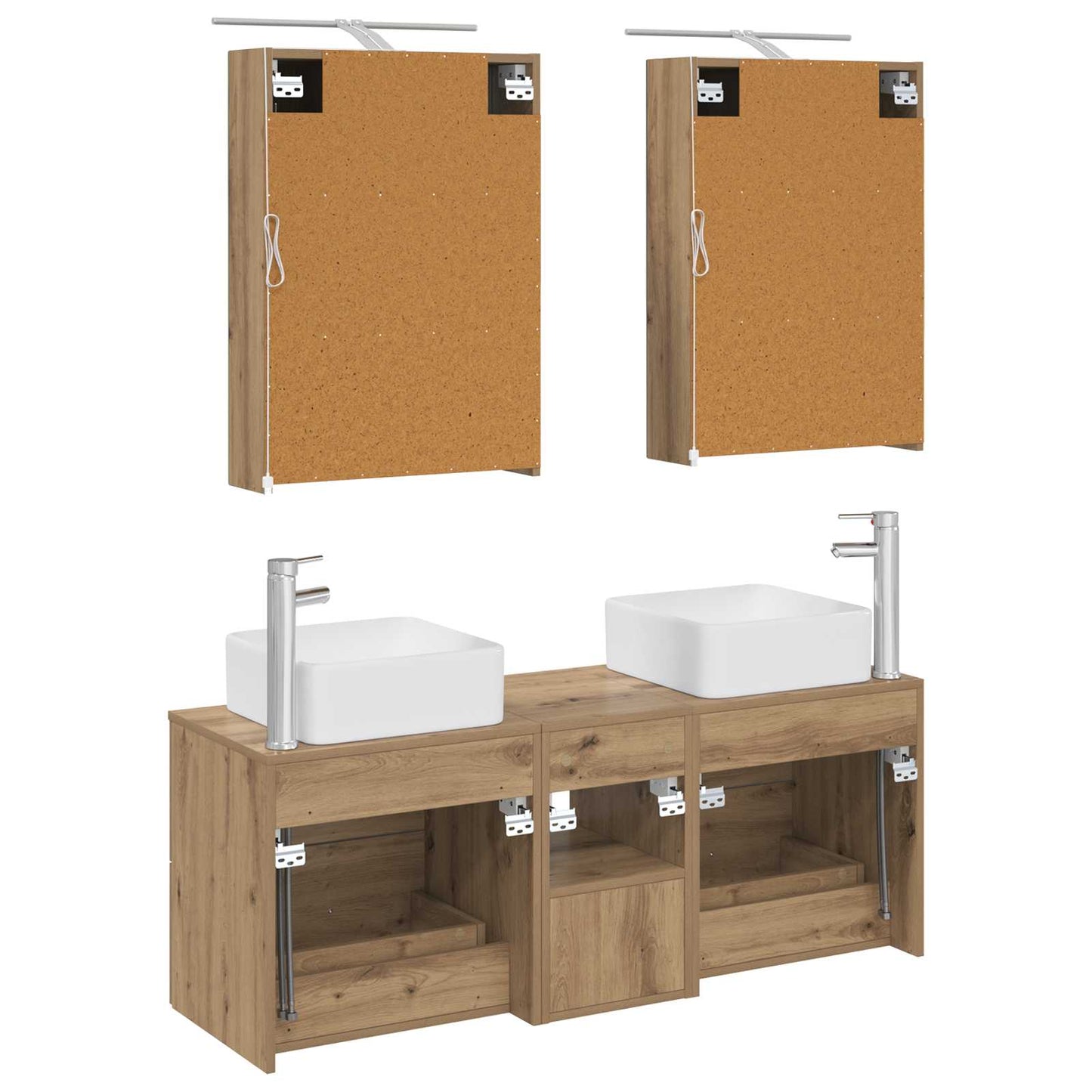 Badkamermeubelset 5 st Artisanaal eiken Bewerkt hout en glas is nu te koop bij PeponiXL, paradijselijk wonen!