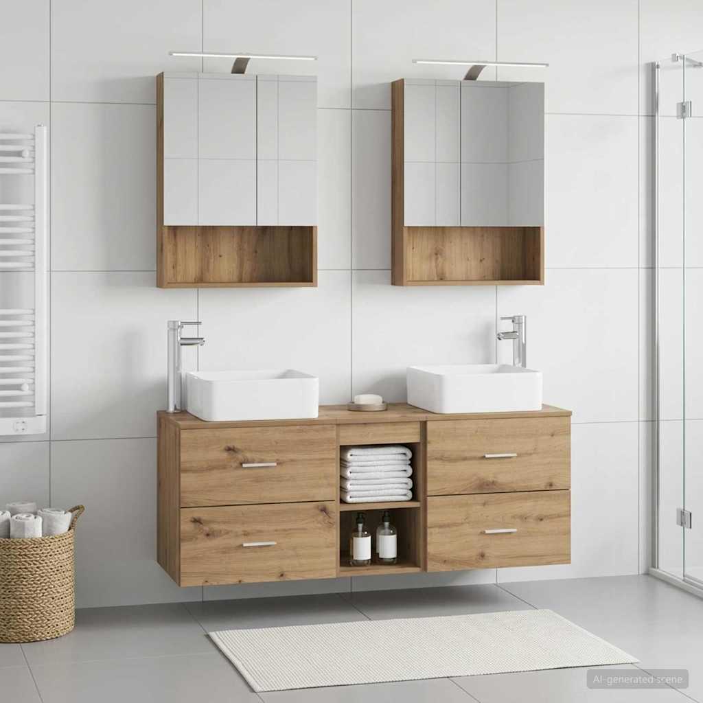 Badkamermeubelset 5 st Artisanaal eiken Bewerkt hout en glas is nu te koop bij PeponiXL, paradijselijk wonen!