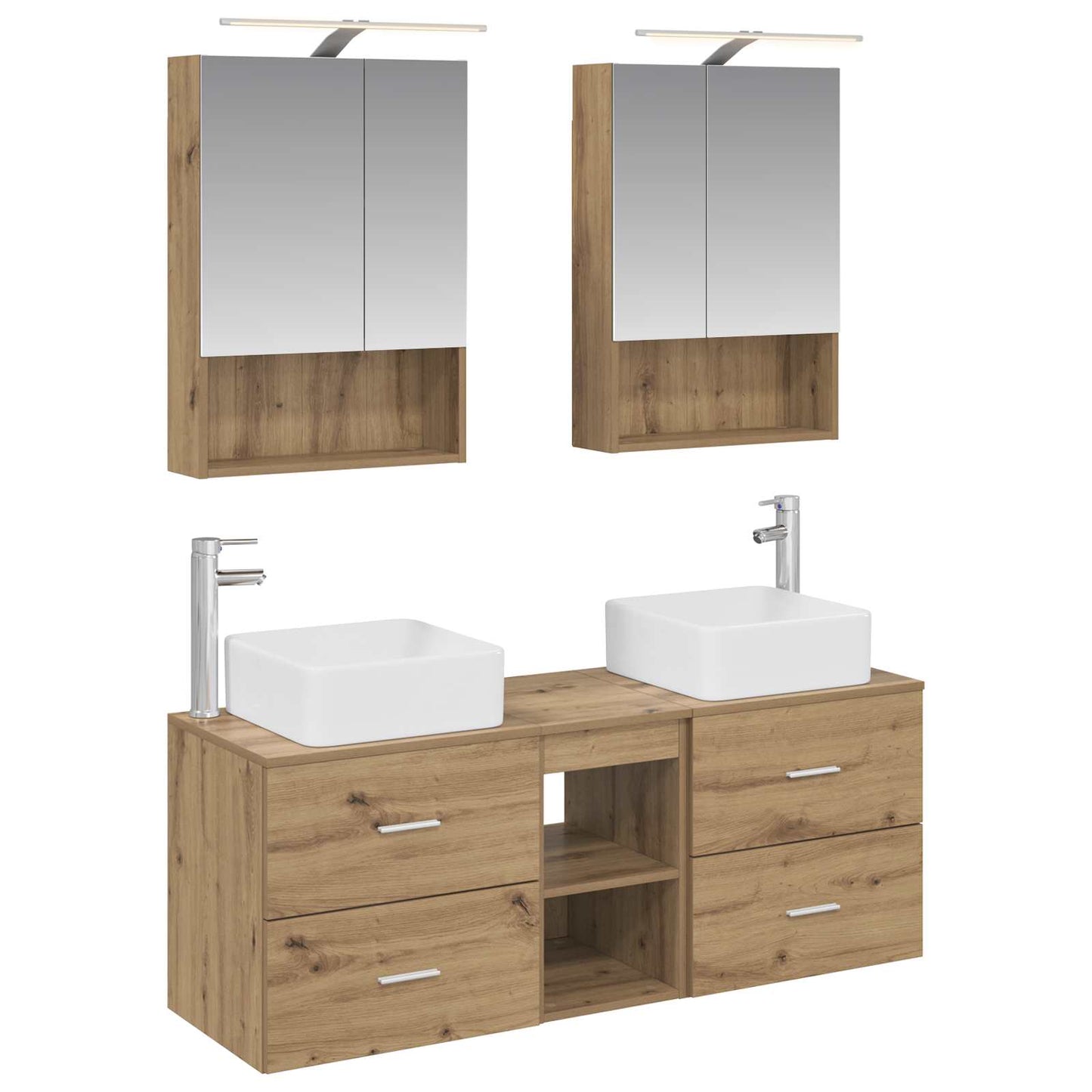 Badkamermeubelset 5 st Artisanaal eiken Bewerkt hout en glas is nu te koop bij PeponiXL, paradijselijk wonen!