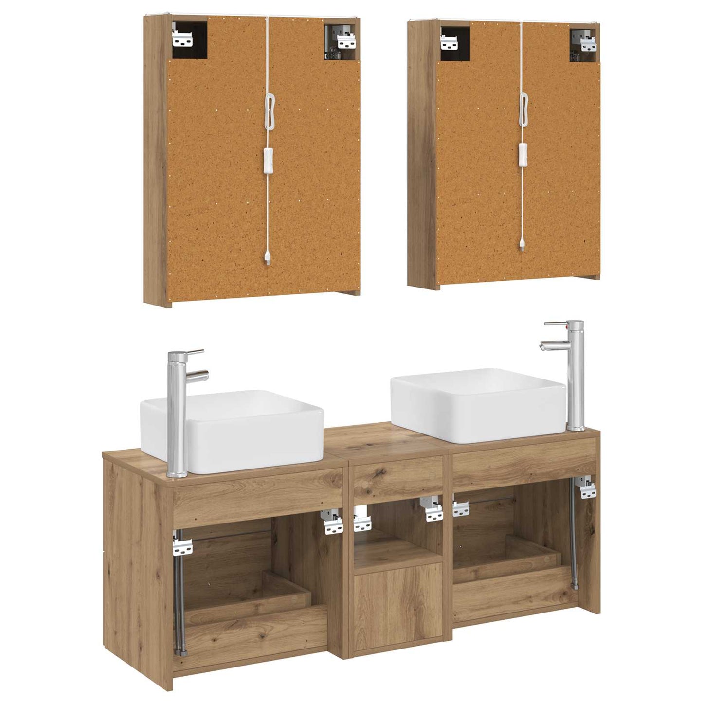 Badkamermeubelset 5 st Artisanaal eiken Bewerkt hout en glas is nu te koop bij PeponiXL, paradijselijk wonen!