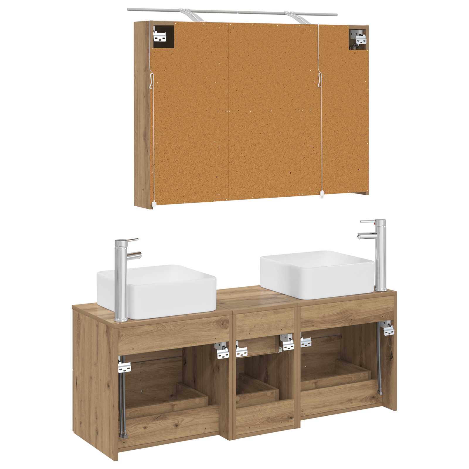Badkamermeubelset 4 st Artisanaal eiken Bewerkt hout en glas is nu te koop bij PeponiXL, paradijselijk wonen!