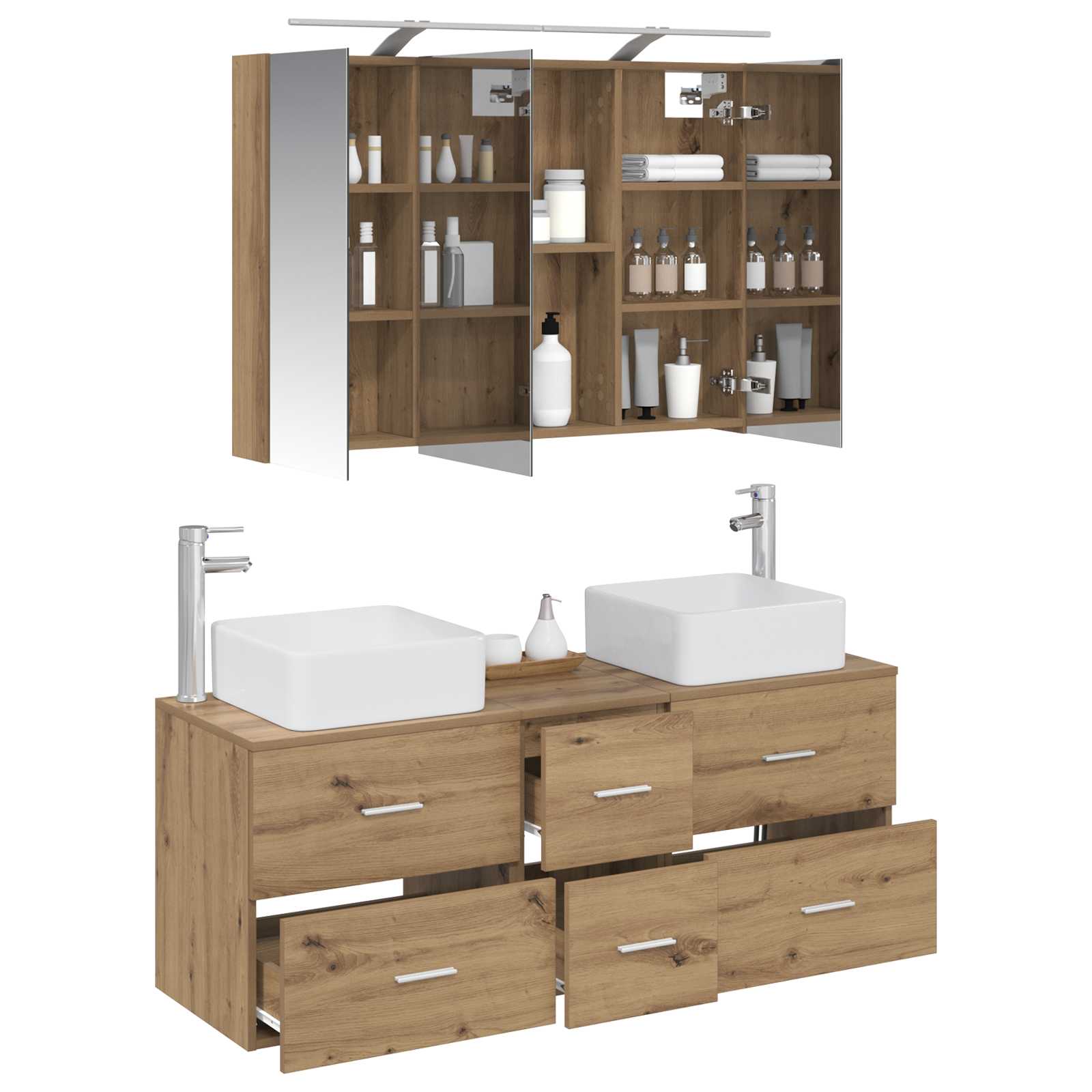 Badkamermeubelset 4 st Artisanaal eiken Bewerkt hout en glas is nu te koop bij PeponiXL, paradijselijk wonen!