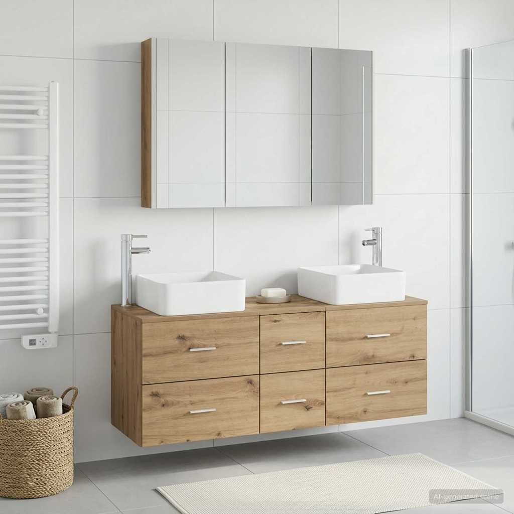 Badkamermeubelset 4 st Artisanaal eiken Bewerkt hout en glas is nu te koop bij PeponiXL, paradijselijk wonen!