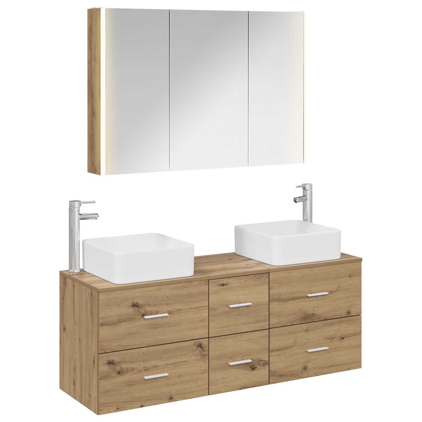 Badkamermeubelset 4 st Artisanaal eiken Bewerkt hout en glas is nu te koop bij PeponiXL, paradijselijk wonen!