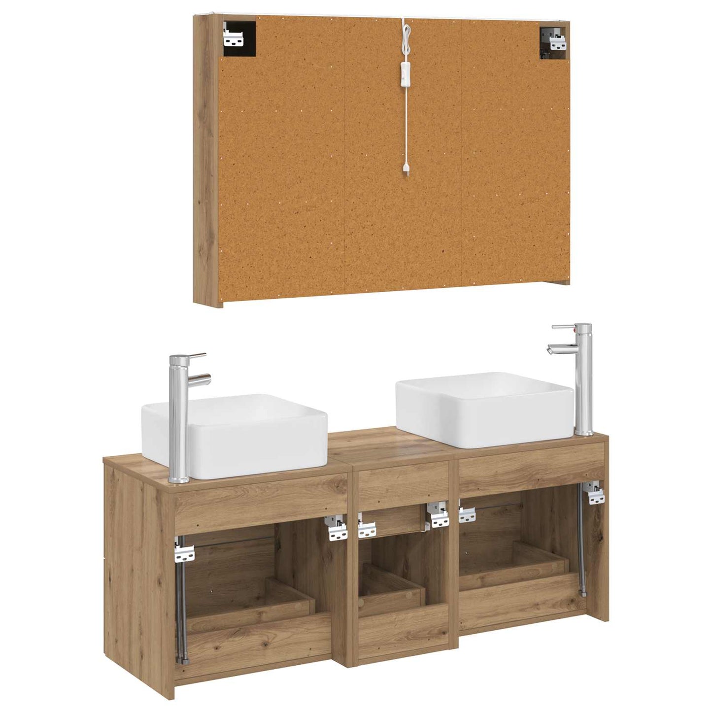 Badkamermeubelset 4 st Artisanaal eiken Bewerkt hout en glas is nu te koop bij PeponiXL, paradijselijk wonen!