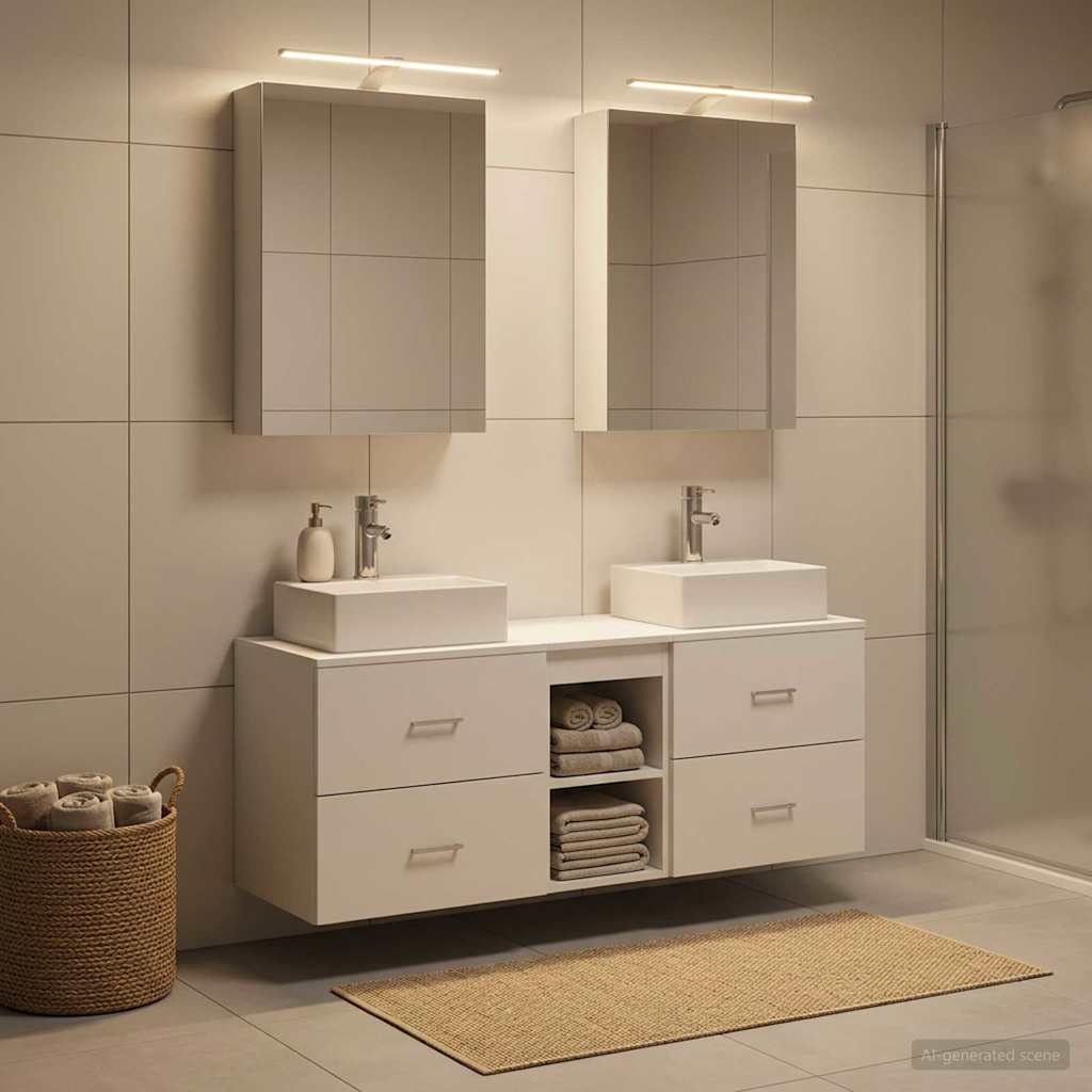 Badkamermeubelset 5 pcs Wit Bewerkt hout en glas is nu te koop bij PeponiXL, paradijselijk wonen!