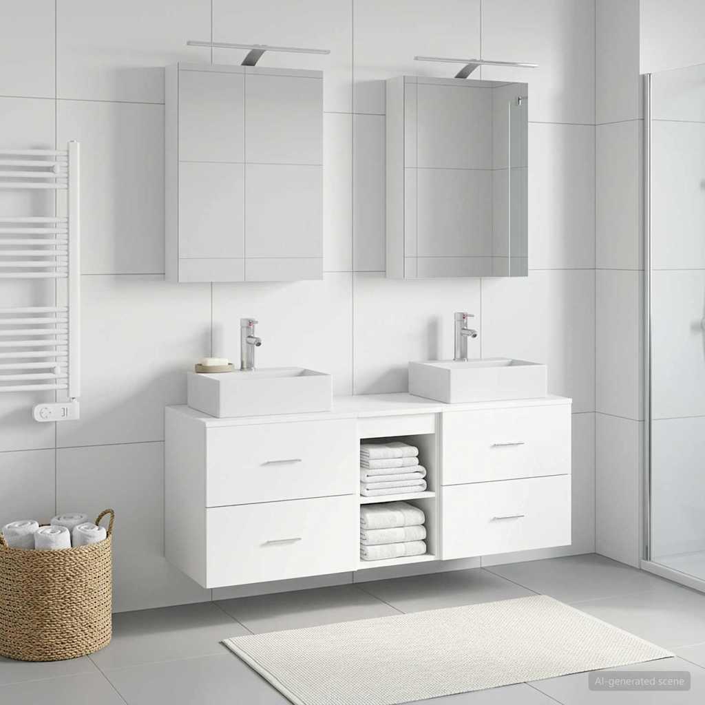 Badkamermeubelset 5 pcs Wit Bewerkt hout en glas is nu te koop bij PeponiXL, paradijselijk wonen!