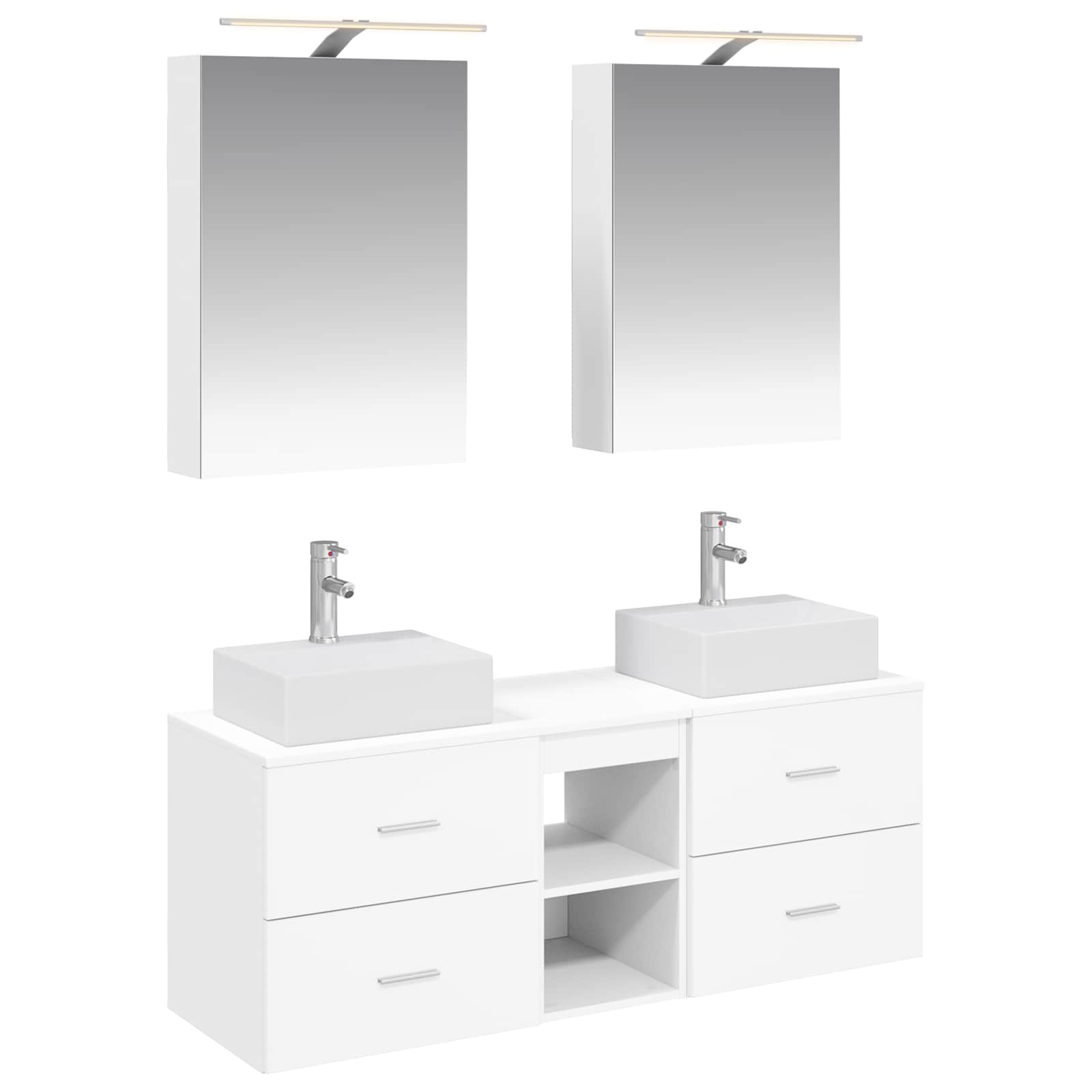 Badkamermeubelset 5 pcs Wit Bewerkt hout en glas is nu te koop bij PeponiXL, paradijselijk wonen!