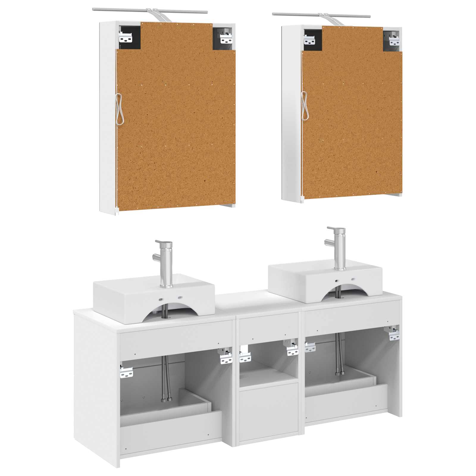 Badkamermeubelset 5 pcs Wit Bewerkt hout en glas is nu te koop bij PeponiXL, paradijselijk wonen!