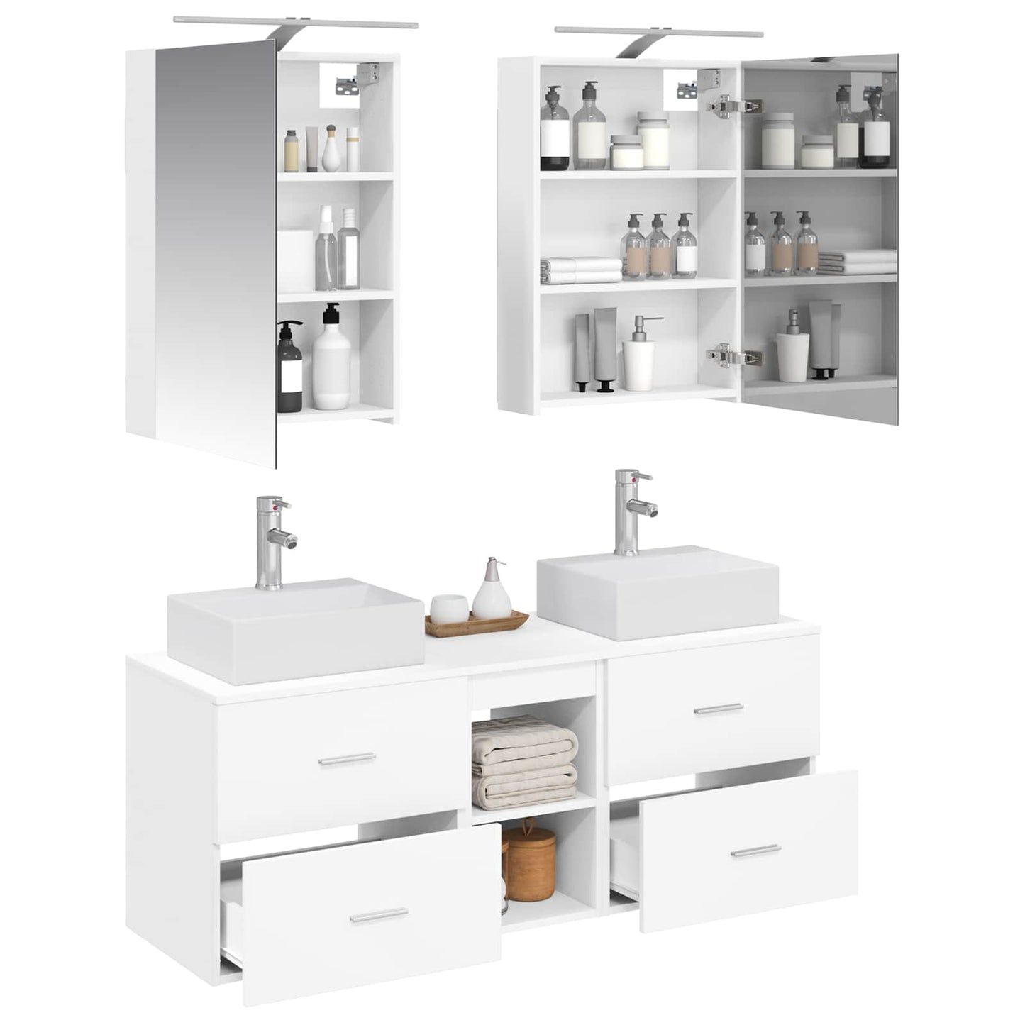 Badkamermeubelset 5 pcs Wit Bewerkt hout en glas is nu te koop bij PeponiXL, paradijselijk wonen!