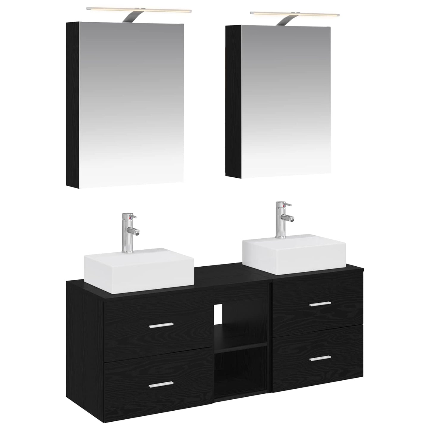 Badkamermeubelset 5 pcs Zwart eiken Bewerkt hout en glas is nu te koop bij PeponiXL, paradijselijk wonen!