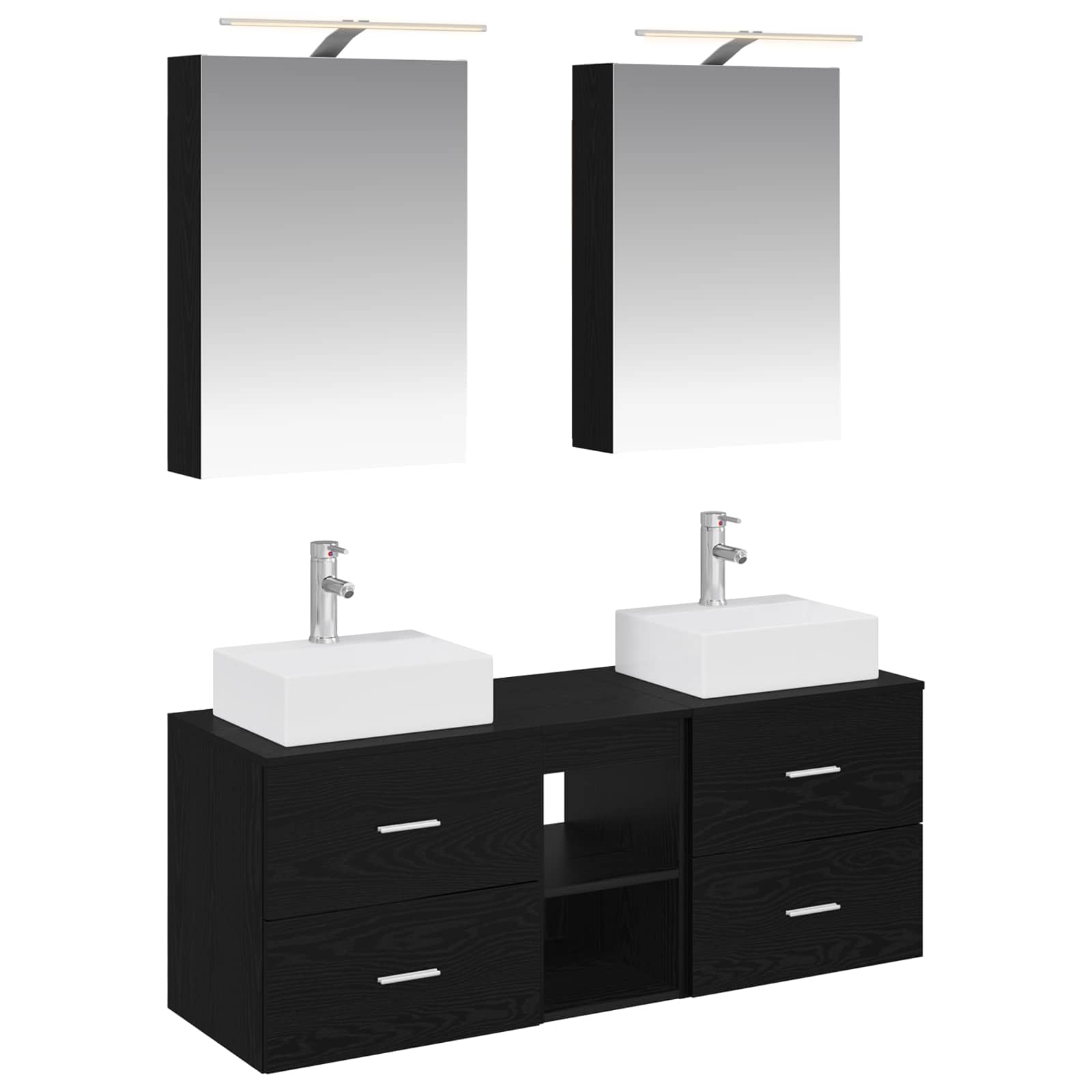Badkamermeubelset 5 pcs Zwart eiken Bewerkt hout en glas is nu te koop bij PeponiXL, paradijselijk wonen!