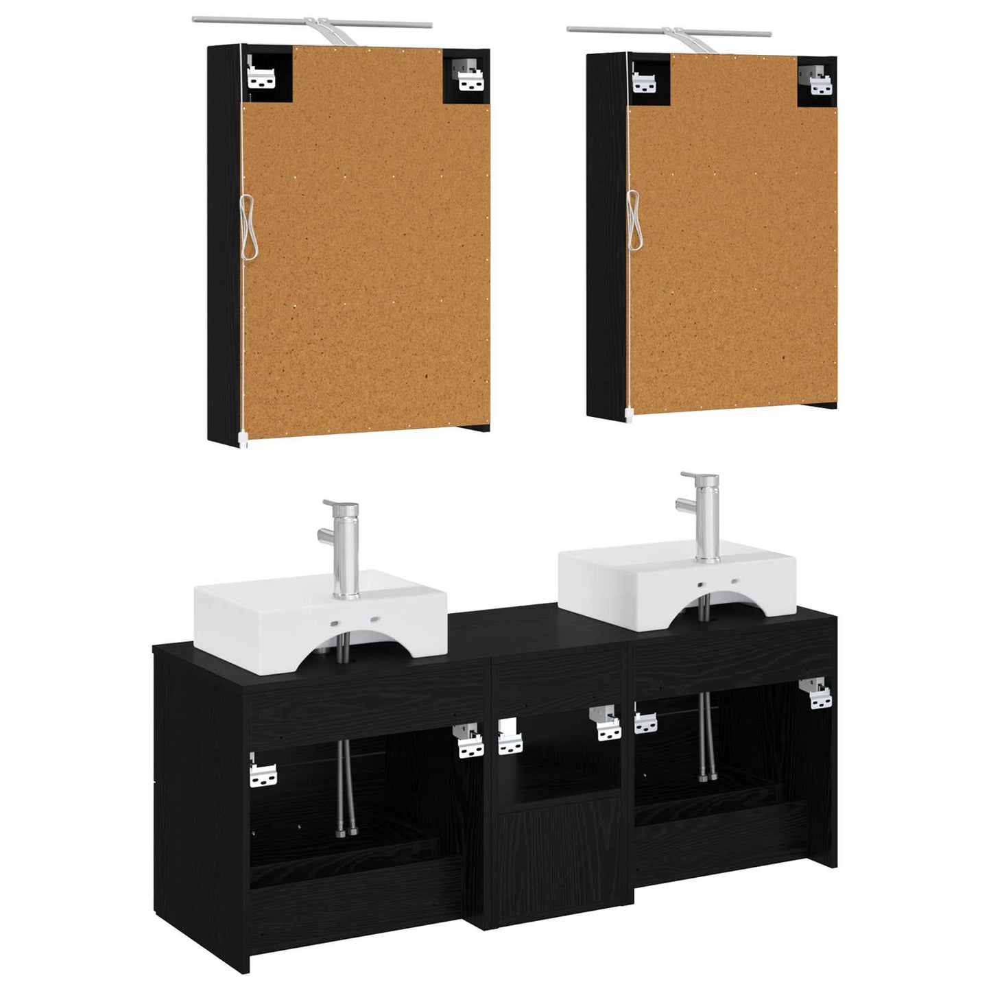 Badkamermeubelset 5 pcs Zwart eiken Bewerkt hout en glas is nu te koop bij PeponiXL, paradijselijk wonen!