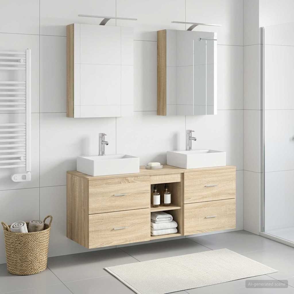 Badkamermeubelset 5 pcs Sonoma Eiken Bewerkt hout en glas is nu te koop bij PeponiXL, paradijselijk wonen!