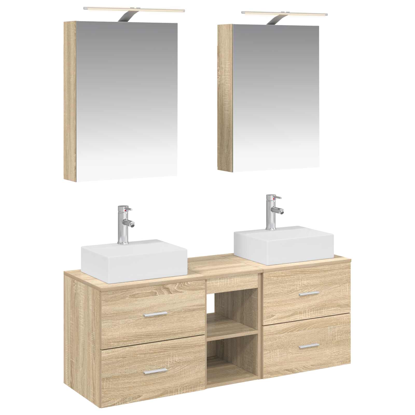 Badkamermeubelset 5 pcs Sonoma Eiken Bewerkt hout en glas is nu te koop bij PeponiXL, paradijselijk wonen!