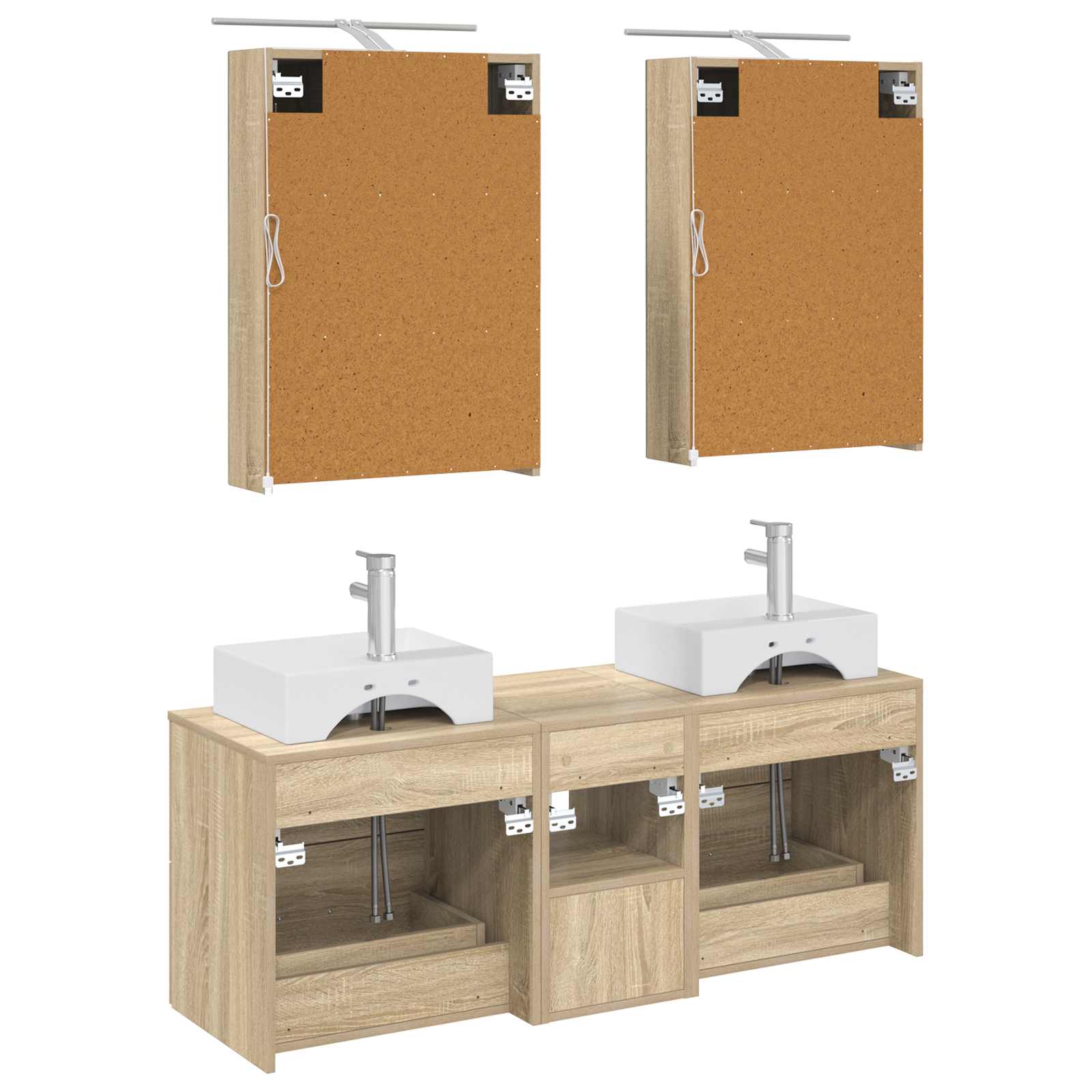 Badkamermeubelset 5 pcs Sonoma Eiken Bewerkt hout en glas is nu te koop bij PeponiXL, paradijselijk wonen!