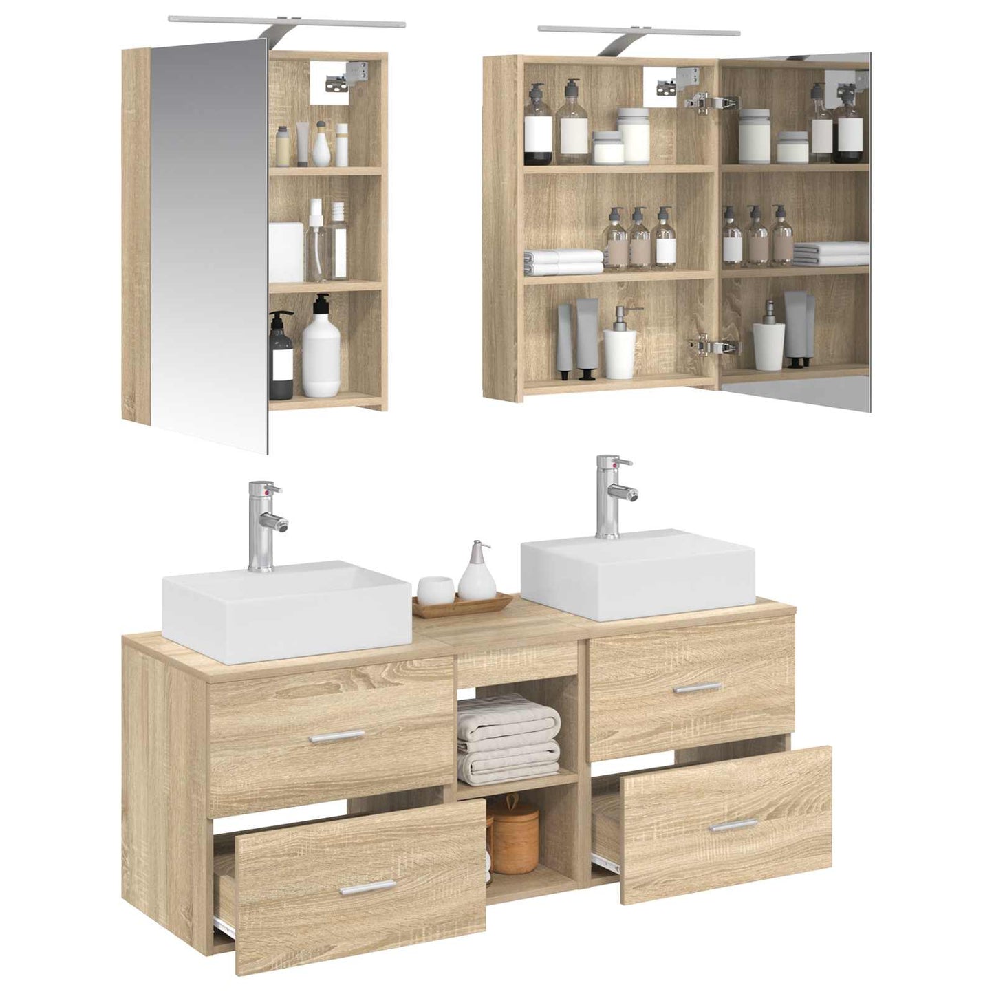 Badkamermeubelset 5 pcs Sonoma Eiken Bewerkt hout en glas is nu te koop bij PeponiXL, paradijselijk wonen!
