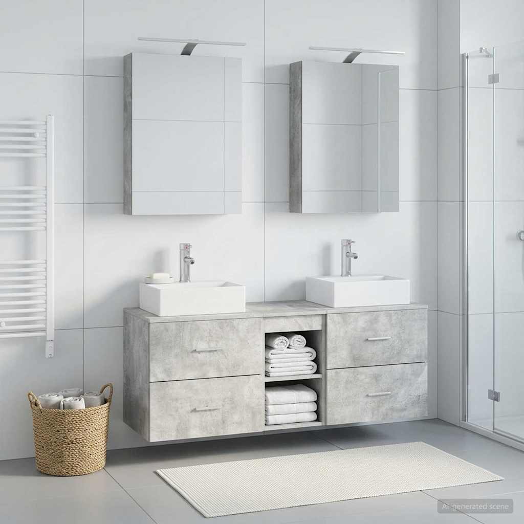 Badkamermeubelset 5 pcs Betongrijs Bewerkt hout en glas is nu te koop bij PeponiXL, paradijselijk wonen!