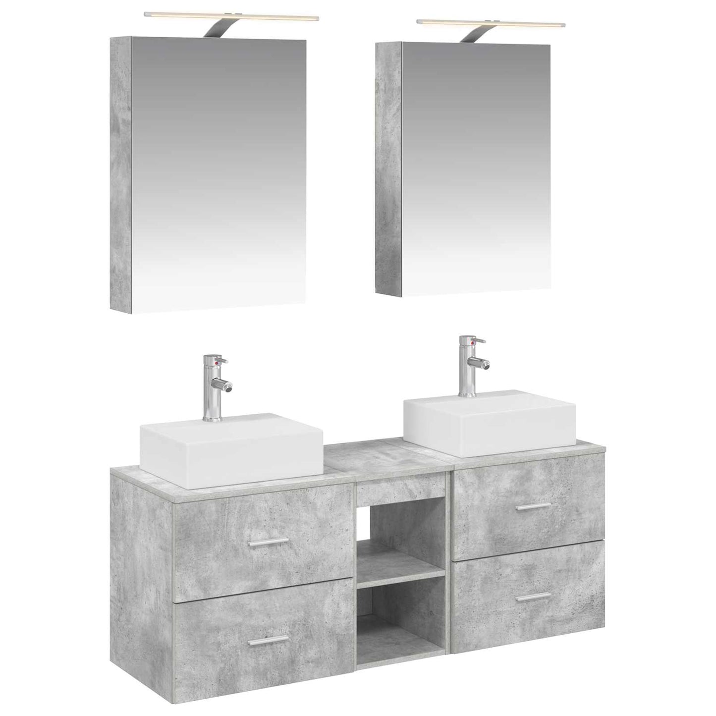 Badkamermeubelset 5 pcs Betongrijs Bewerkt hout en glas is nu te koop bij PeponiXL, paradijselijk wonen!