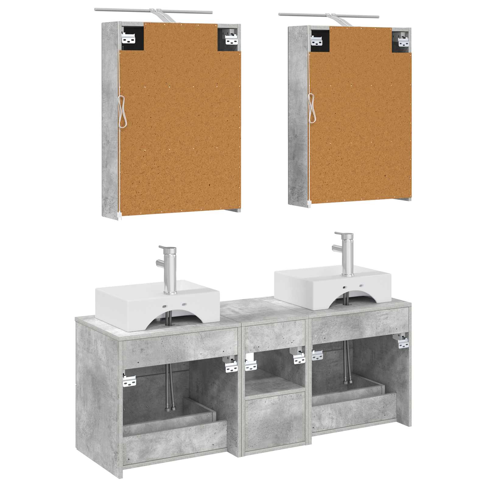 Badkamermeubelset 5 pcs Betongrijs Bewerkt hout en glas is nu te koop bij PeponiXL, paradijselijk wonen!