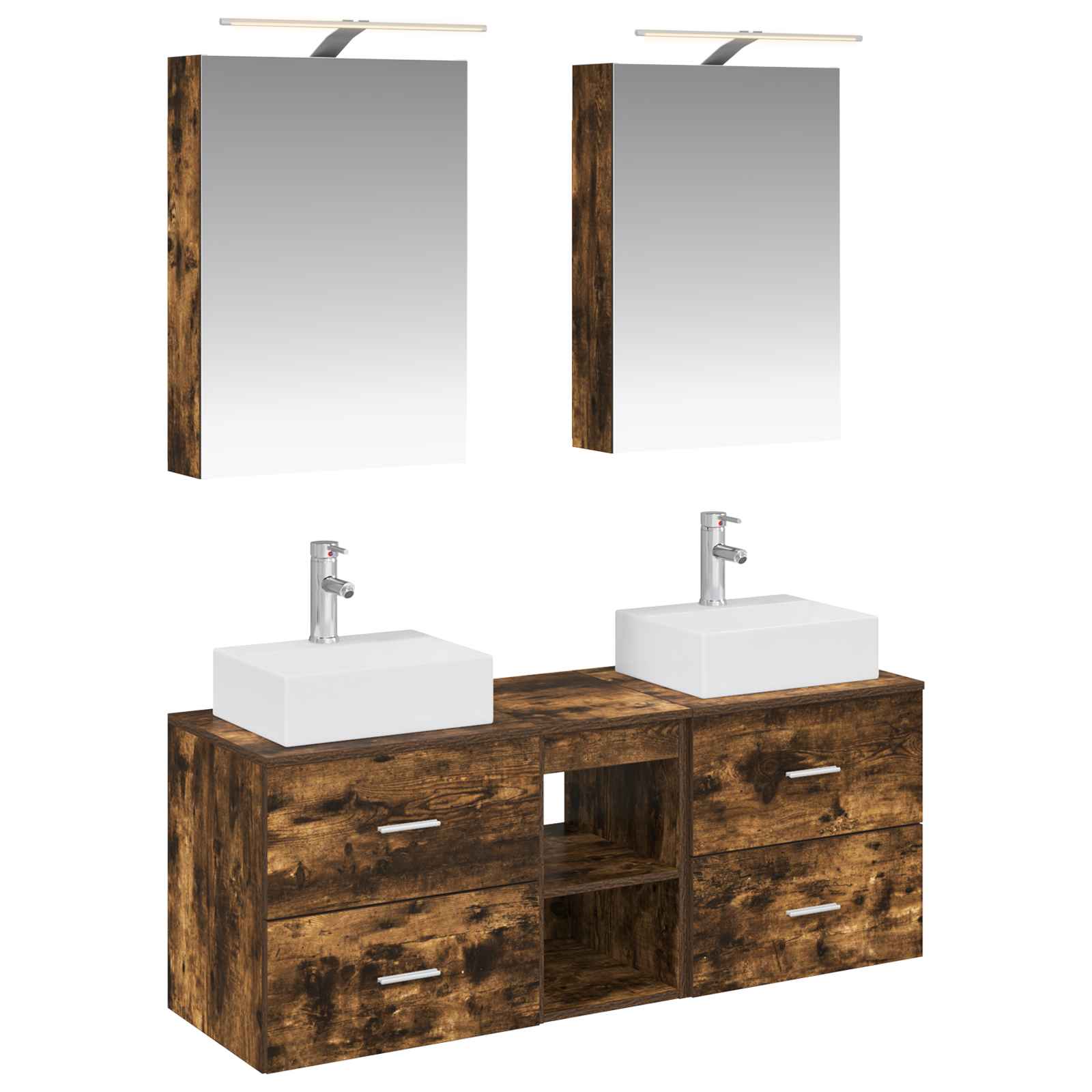 Badkamermeubelset 5 pcs Gerookt eiken Bewerkt hout en glas is nu te koop bij PeponiXL, paradijselijk wonen!