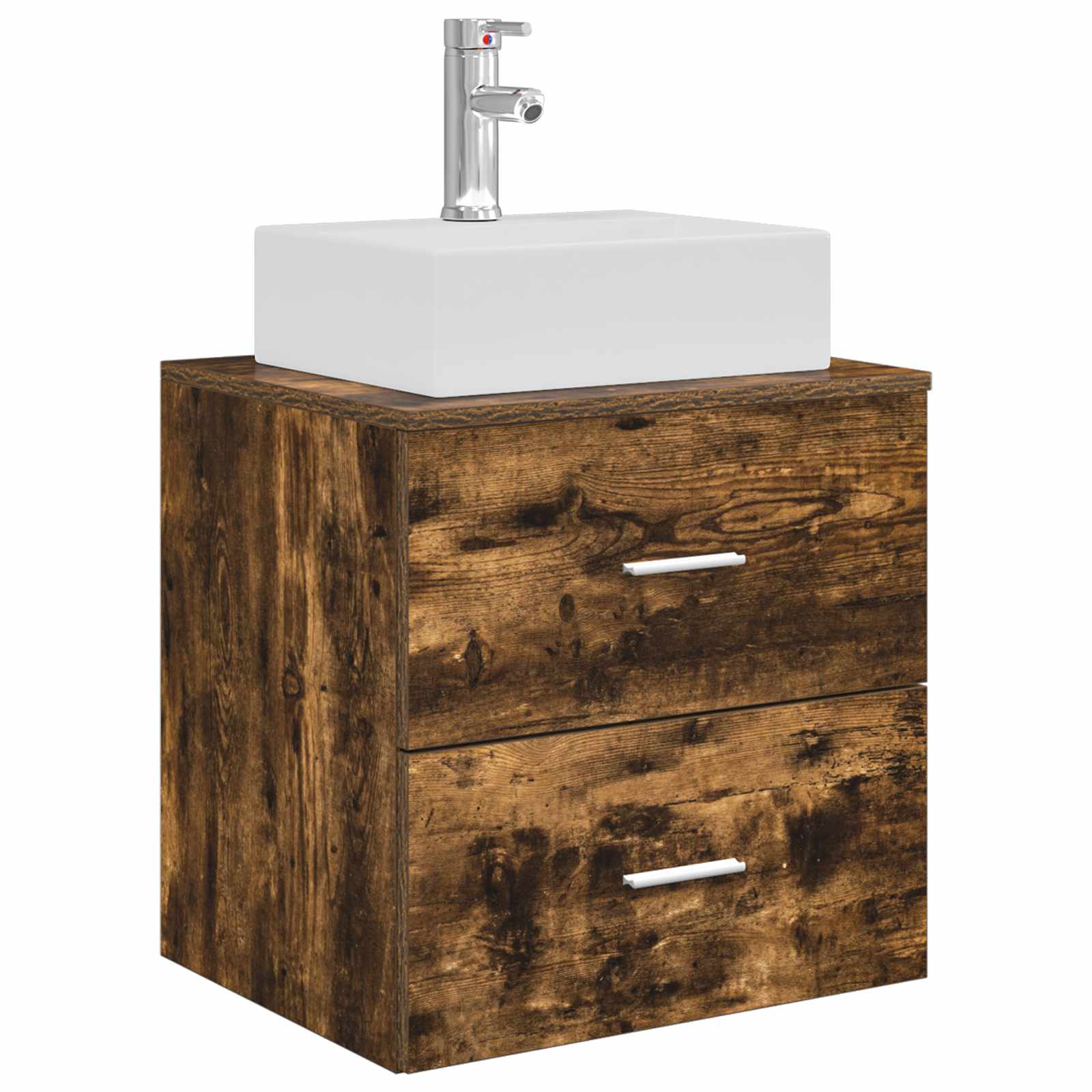 Badkamermeubelset 5 pcs Gerookt eiken Bewerkt hout en glas is nu te koop bij PeponiXL, paradijselijk wonen!