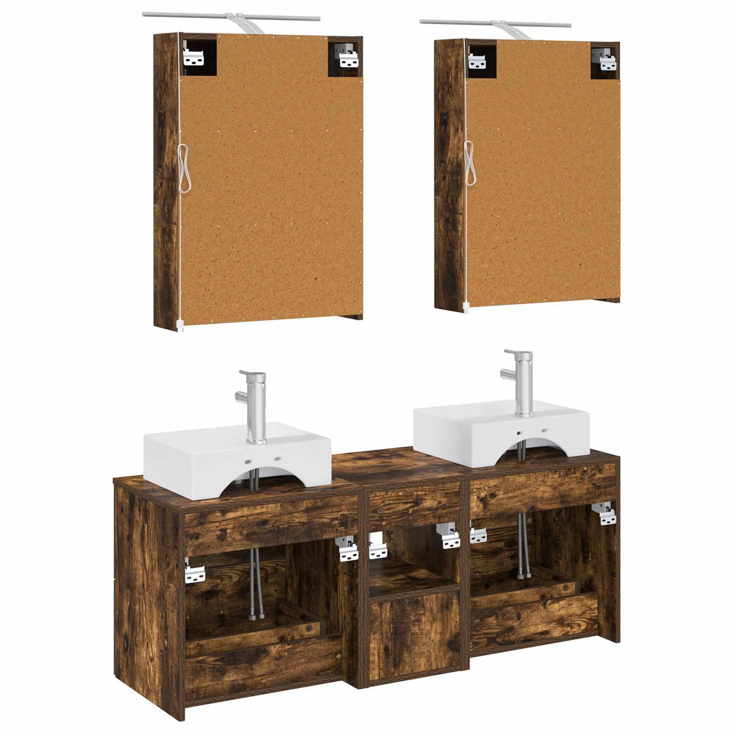 Badkamermeubelset 5 pcs Gerookt eiken Bewerkt hout en glas is nu te koop bij PeponiXL, paradijselijk wonen!